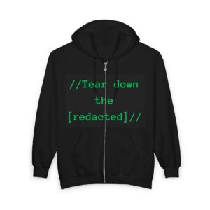 "Tear down the [redacted]" Zip Hoodie — Hacker Code Graphic Hoodie