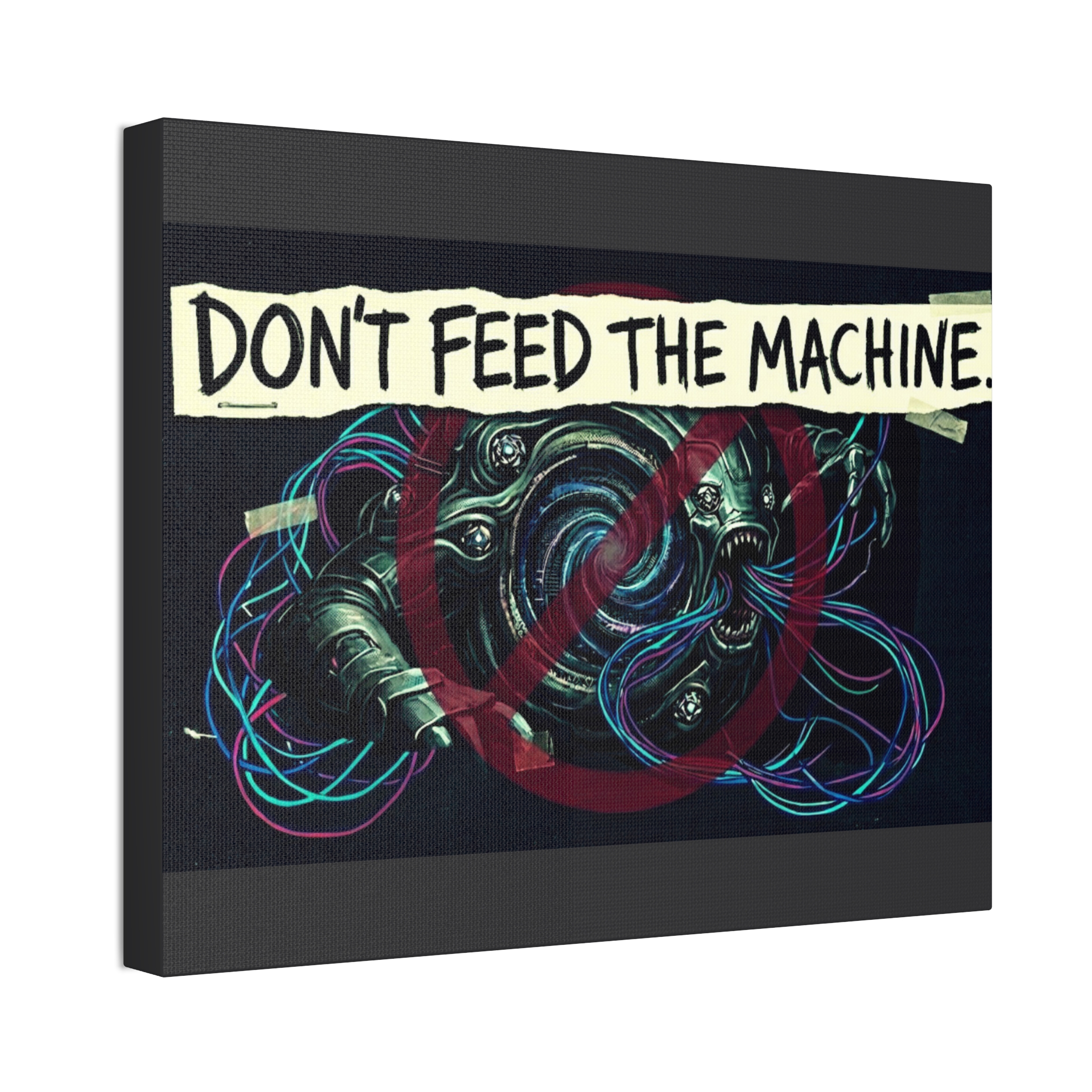 Don’t Feed The Machine Canvas Wall Art – Cyberpunk Tech Protest Print - Image 2
