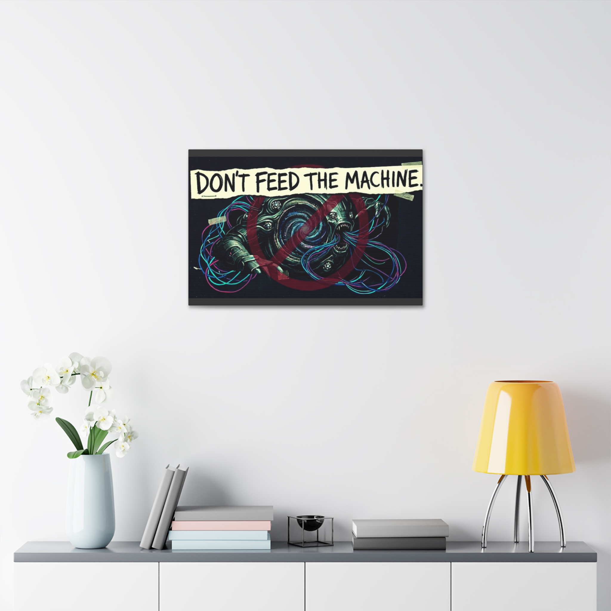 Don’t Feed The Machine Canvas Wall Art – Cyberpunk Tech Protest Print - Image 11
