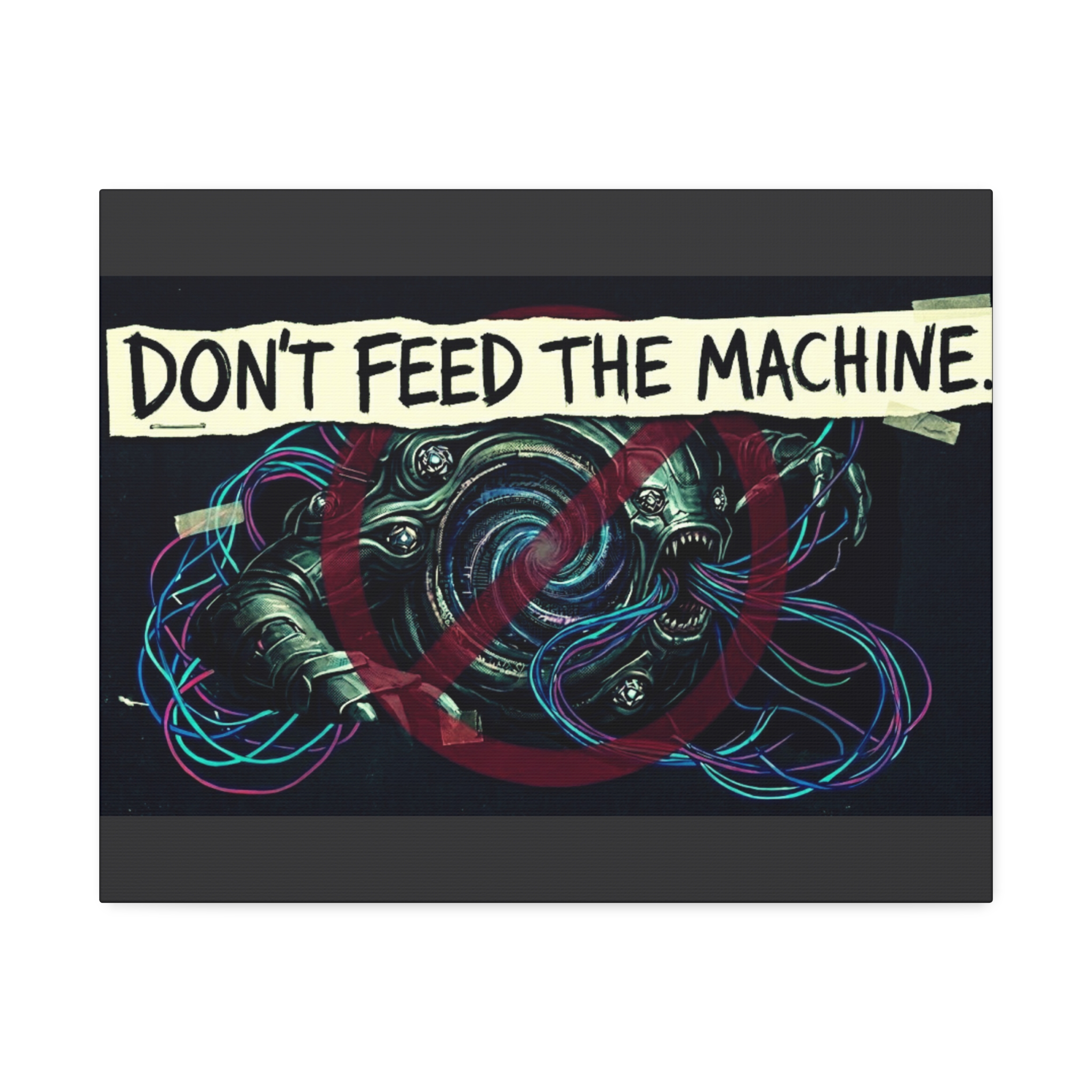 Don’t Feed The Machine Canvas Wall Art – Cyberpunk Tech Protest Print