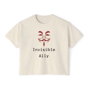 Invisible Ally Boxy Tee — Guy Fawkes Mask Graphic Women’s Crop Shirt