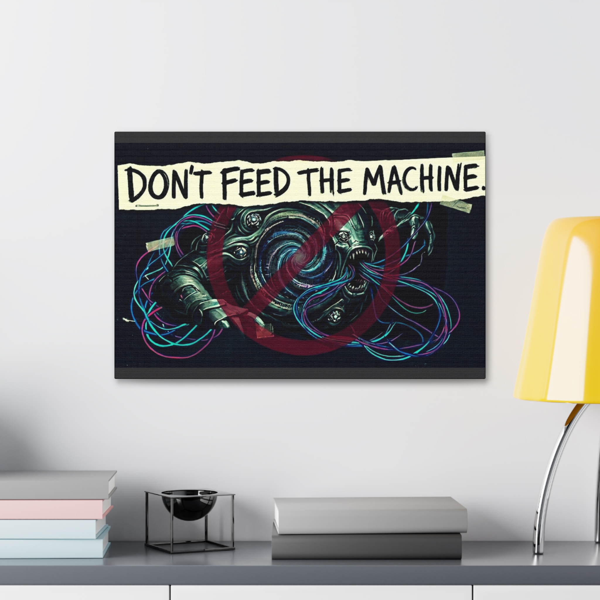 Don’t Feed The Machine Canvas Wall Art – Cyberpunk Tech Protest Print - Image 7
