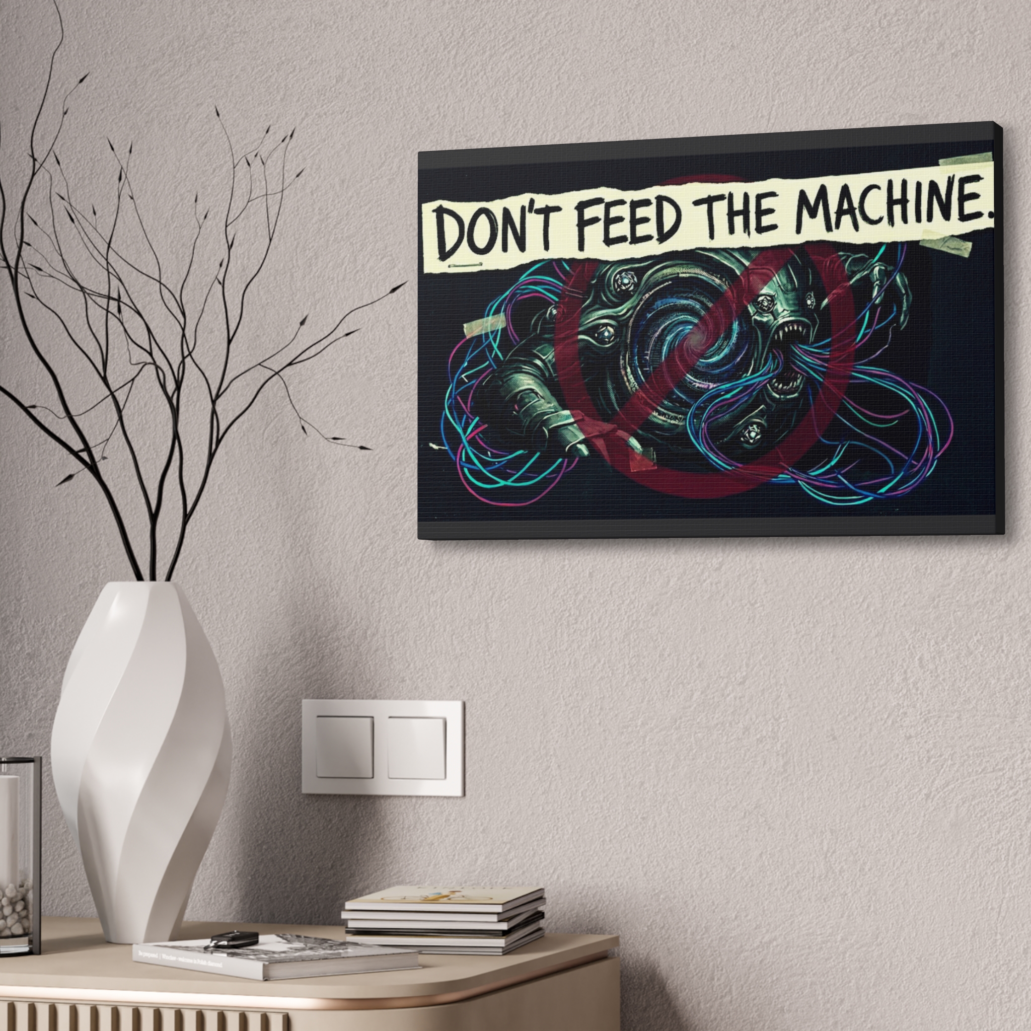Don’t Feed The Machine Canvas Wall Art – Cyberpunk Tech Protest Print - Image 8