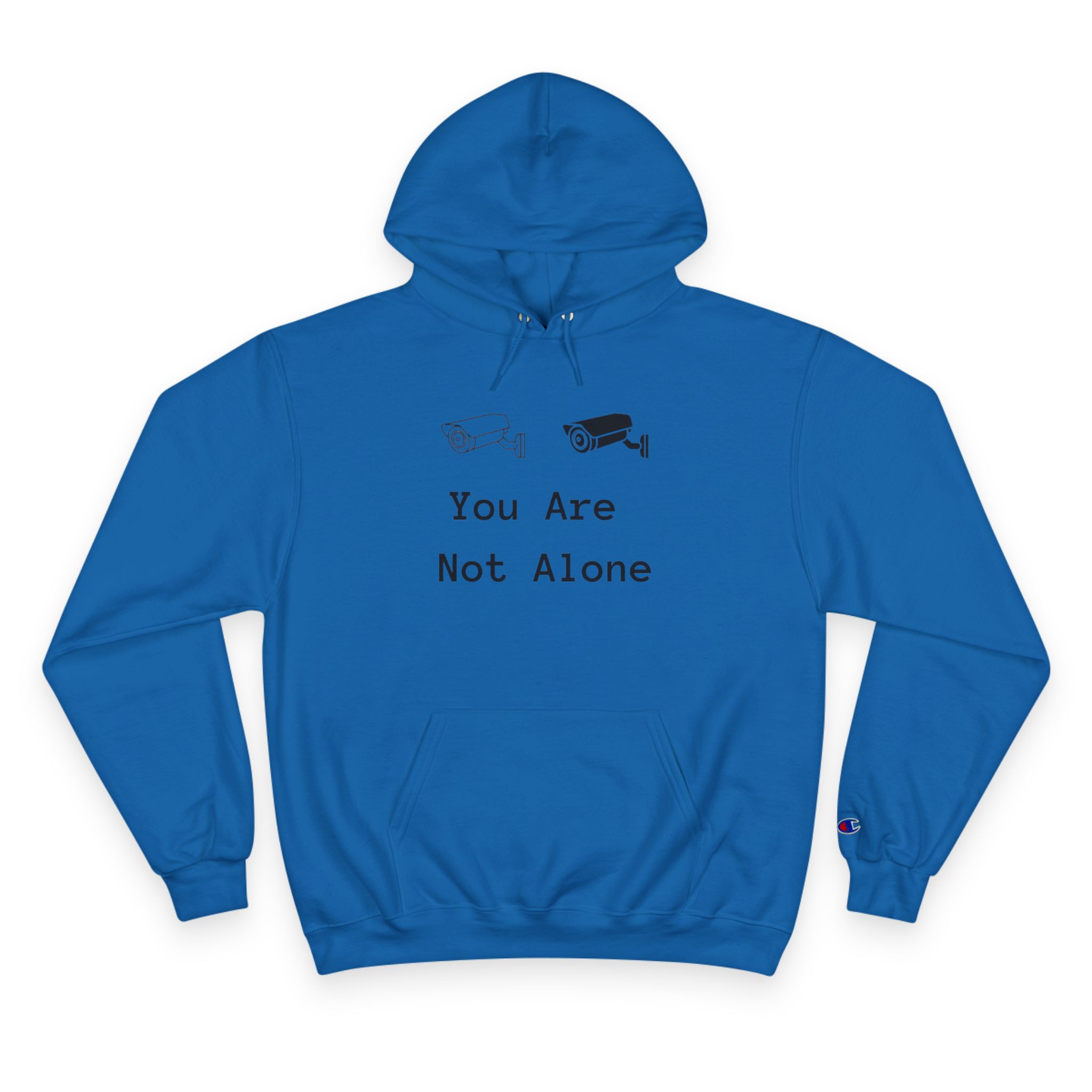 You Are Not Alone Hoodie – Minimalist Surveillance Camera Graphic Champion Hoodie - Image 12
