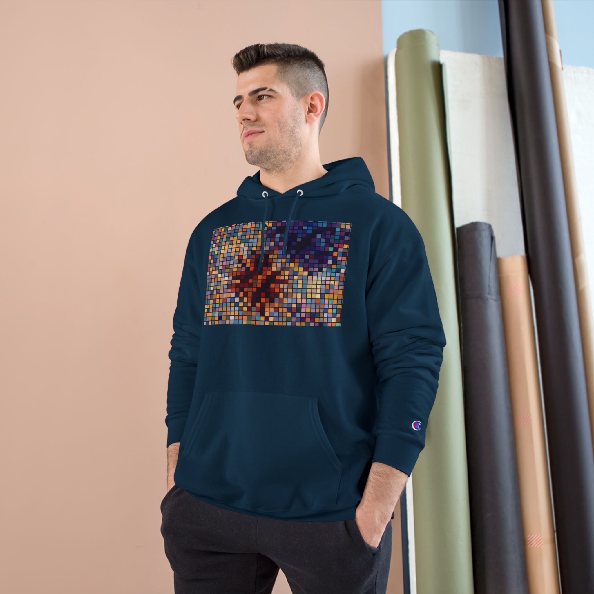 Abstract Mosaic Floral Champion Hoodie — Colorful Pixel Flower Graphic - Image 23