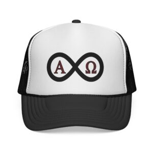 Christian Infinity Trucker Hat — Alpha & Omega Symbol Cap