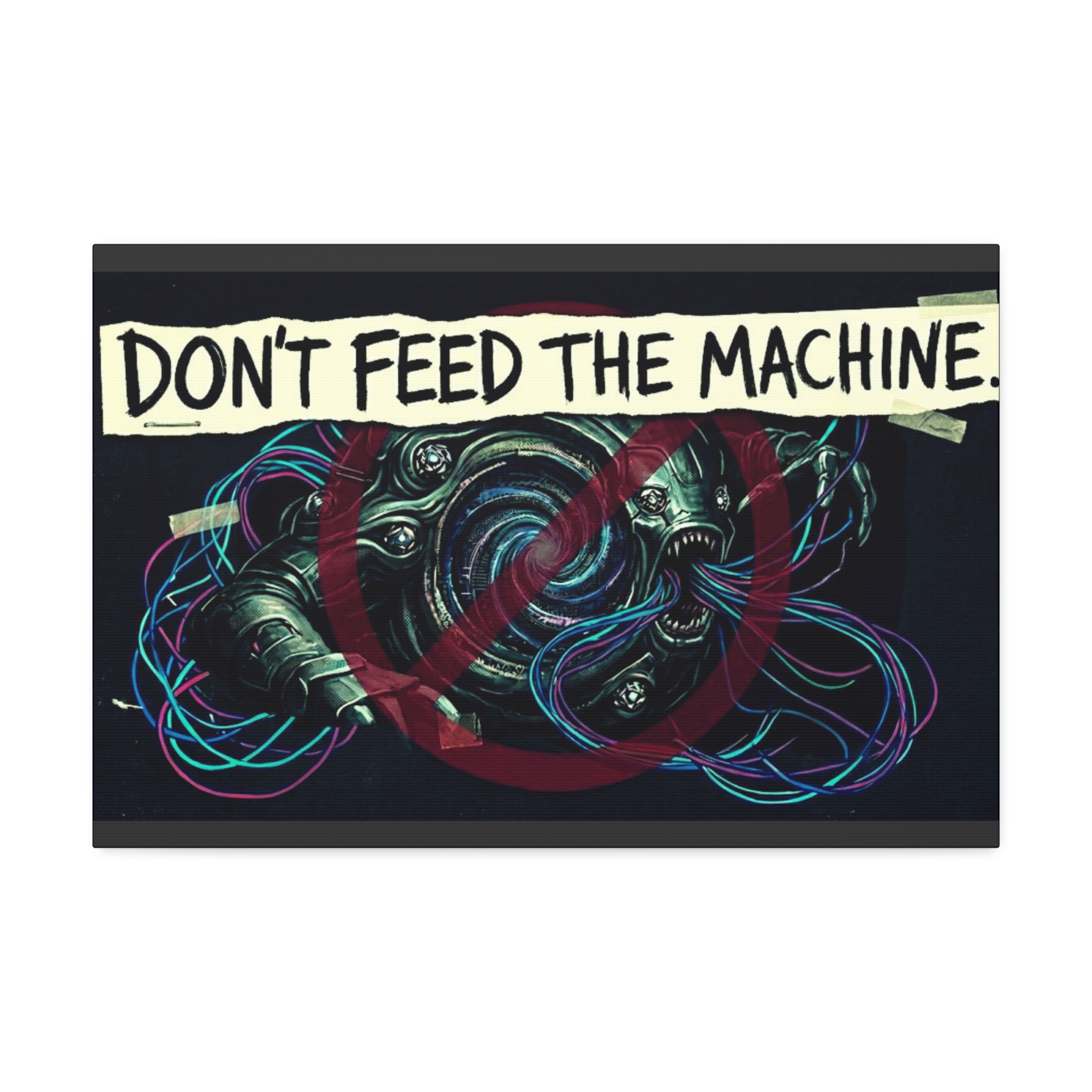 Don’t Feed The Machine Canvas Wall Art – Cyberpunk Tech Protest Print - Image 5