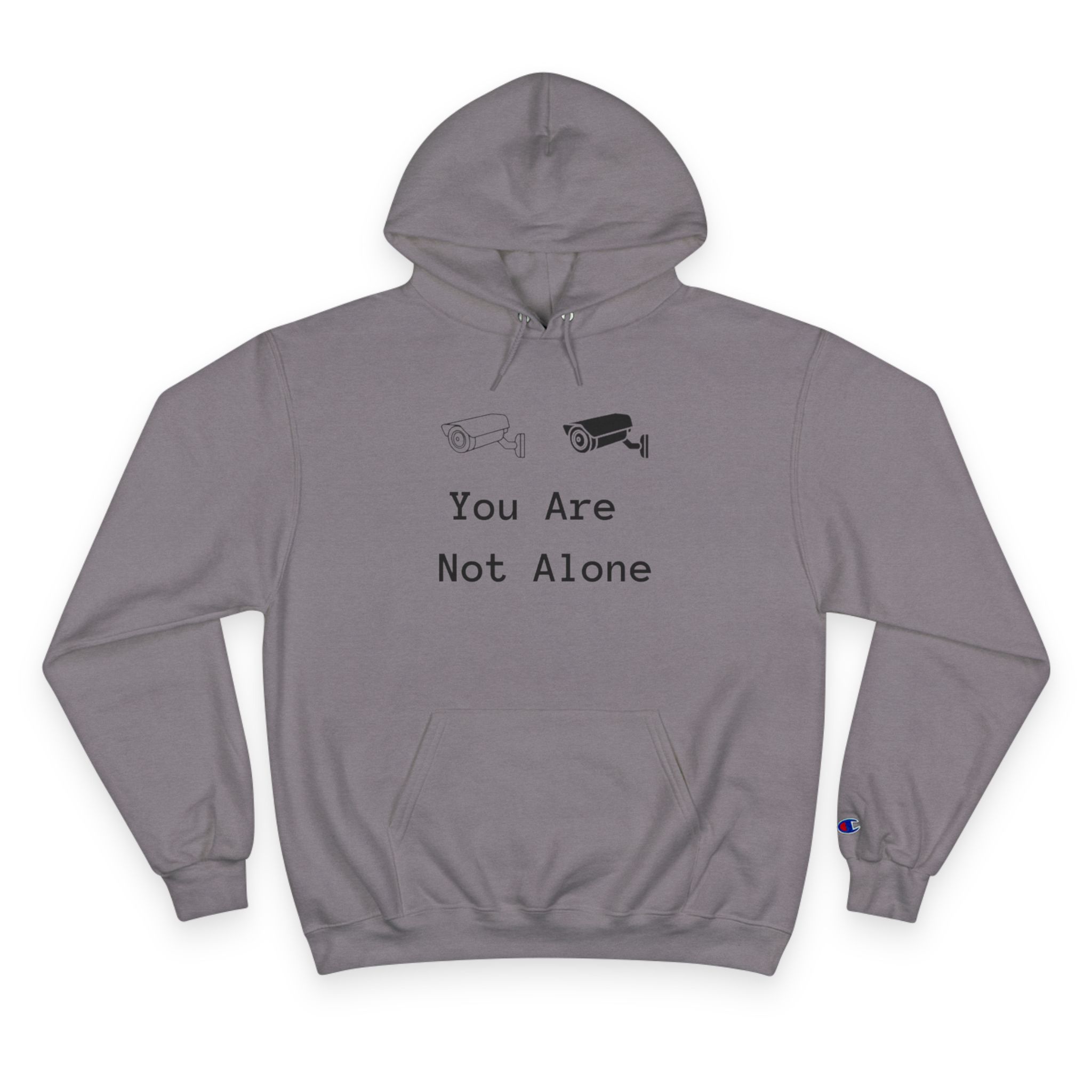 You Are Not Alone Hoodie – Minimalist Surveillance Camera Graphic Champion Hoodie - Image 16