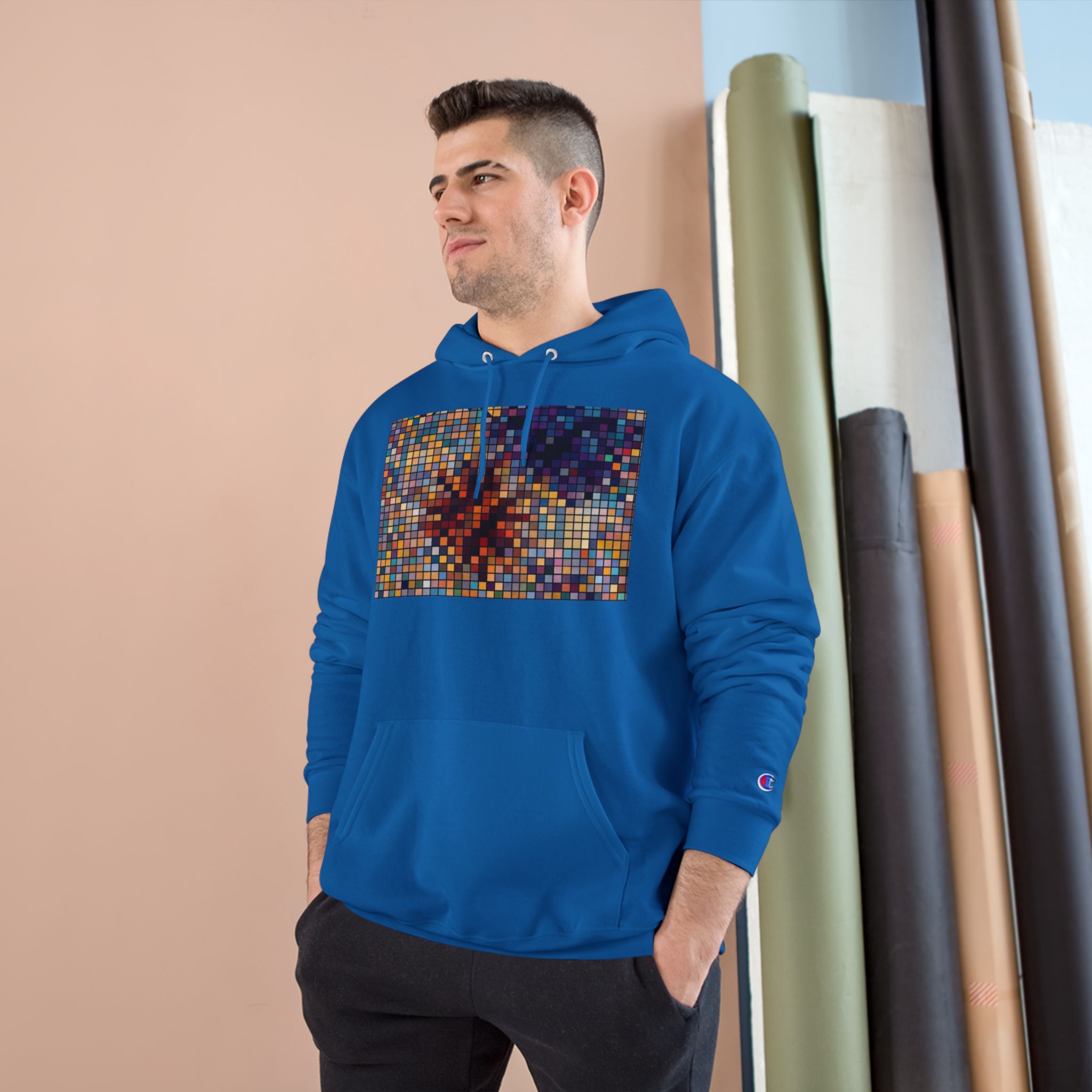 Abstract Mosaic Floral Champion Hoodie — Colorful Pixel Flower Graphic - Image 19
