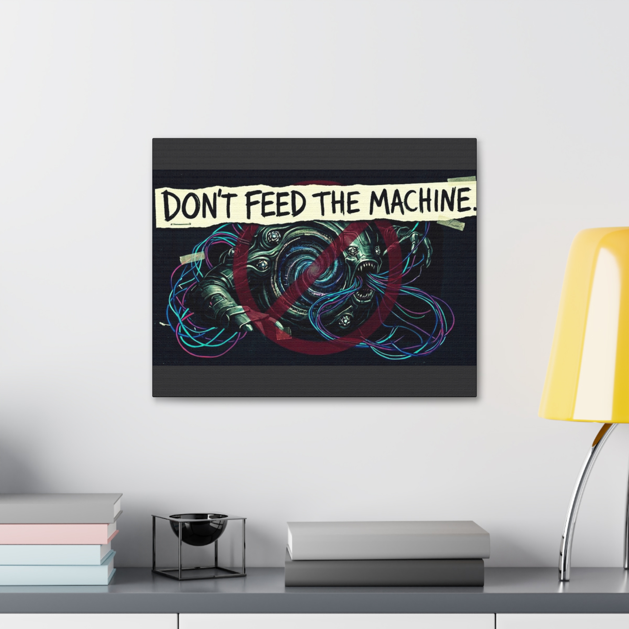 Don’t Feed The Machine Canvas Wall Art – Cyberpunk Tech Protest Print - Image 3
