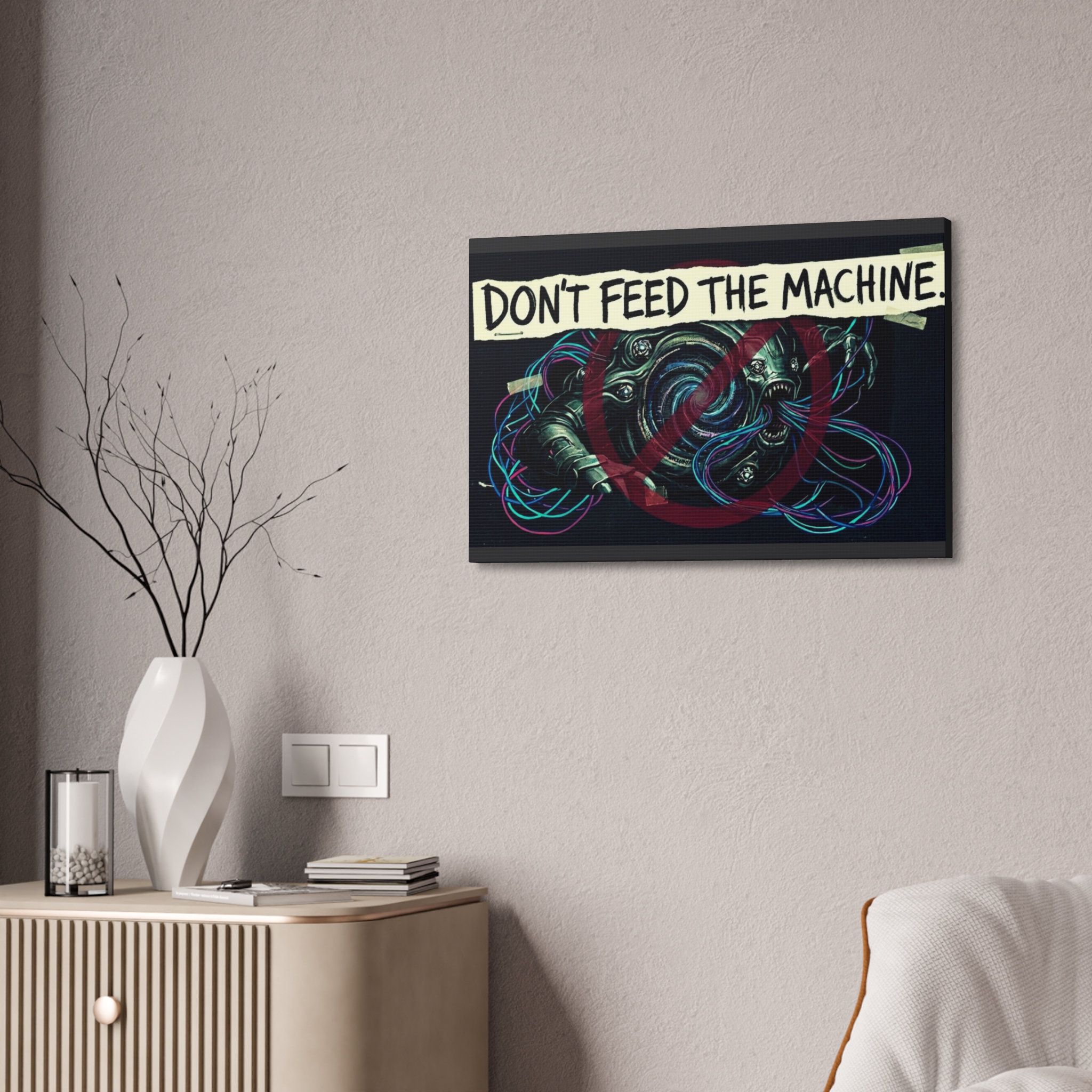 Don’t Feed The Machine Canvas Wall Art – Cyberpunk Tech Protest Print - Image 12