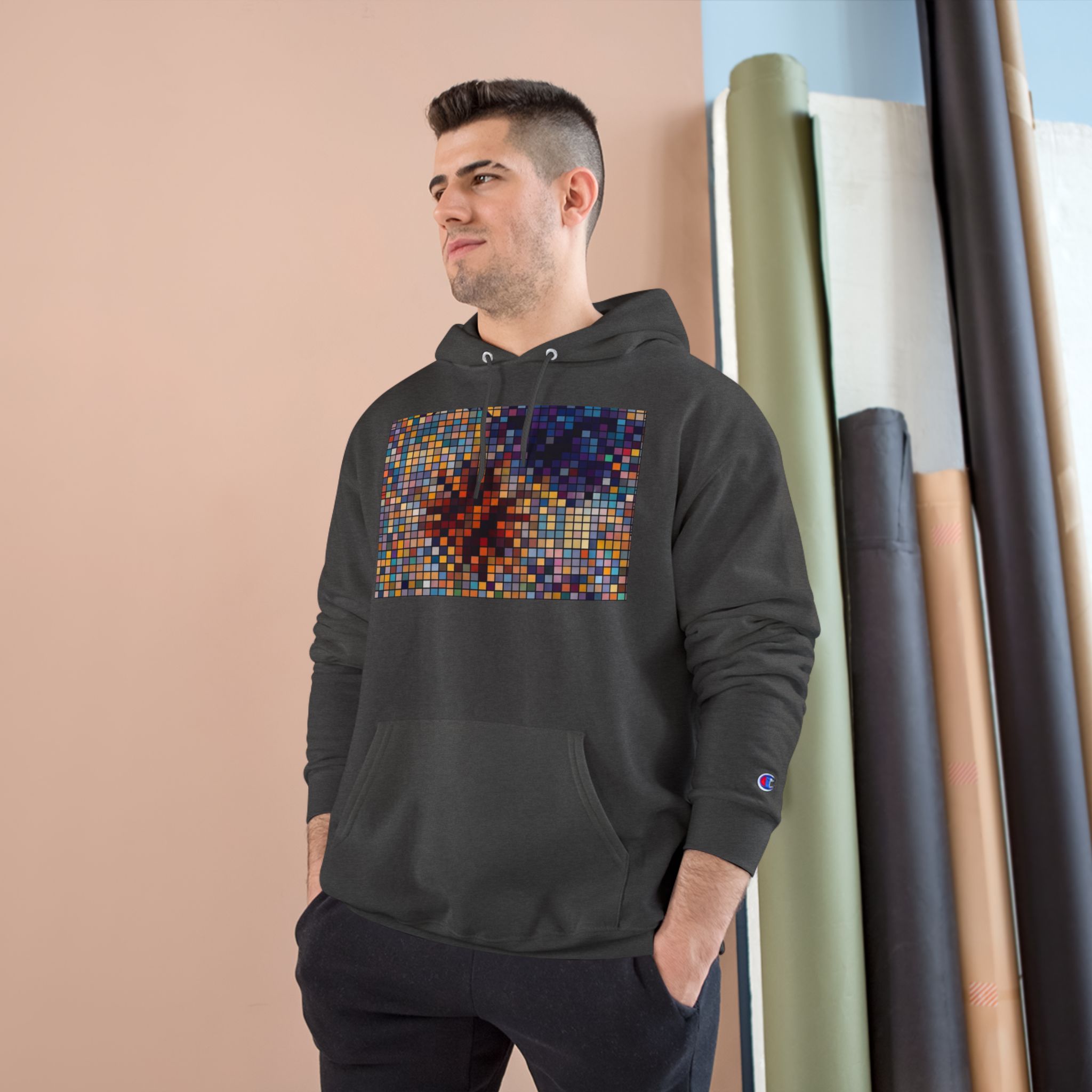 Abstract Mosaic Floral Champion Hoodie — Colorful Pixel Flower Graphic - Image 15