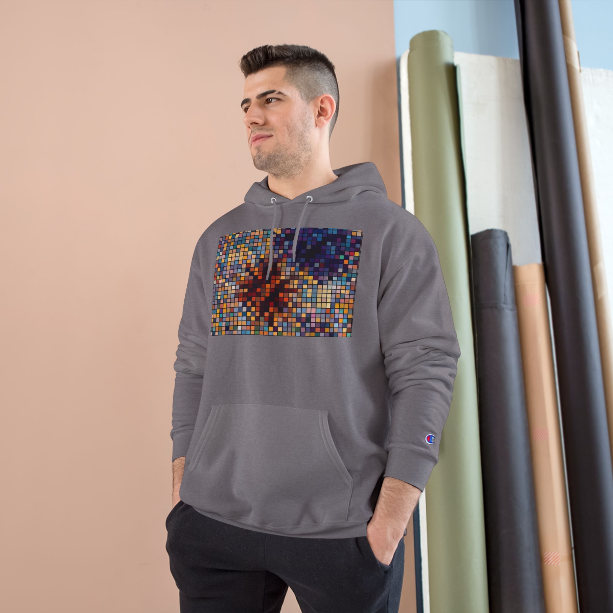 Abstract Mosaic Floral Champion Hoodie — Colorful Pixel Flower Graphic - Image 27