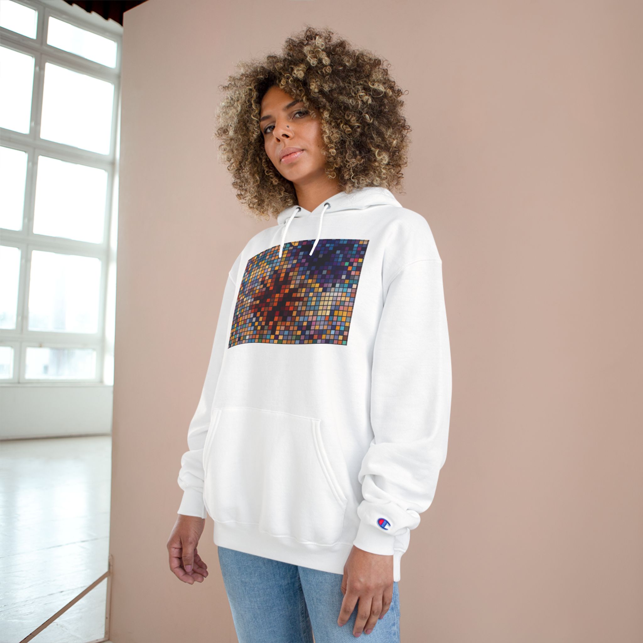 Abstract Mosaic Floral Champion Hoodie — Colorful Pixel Flower Graphic - Image 8