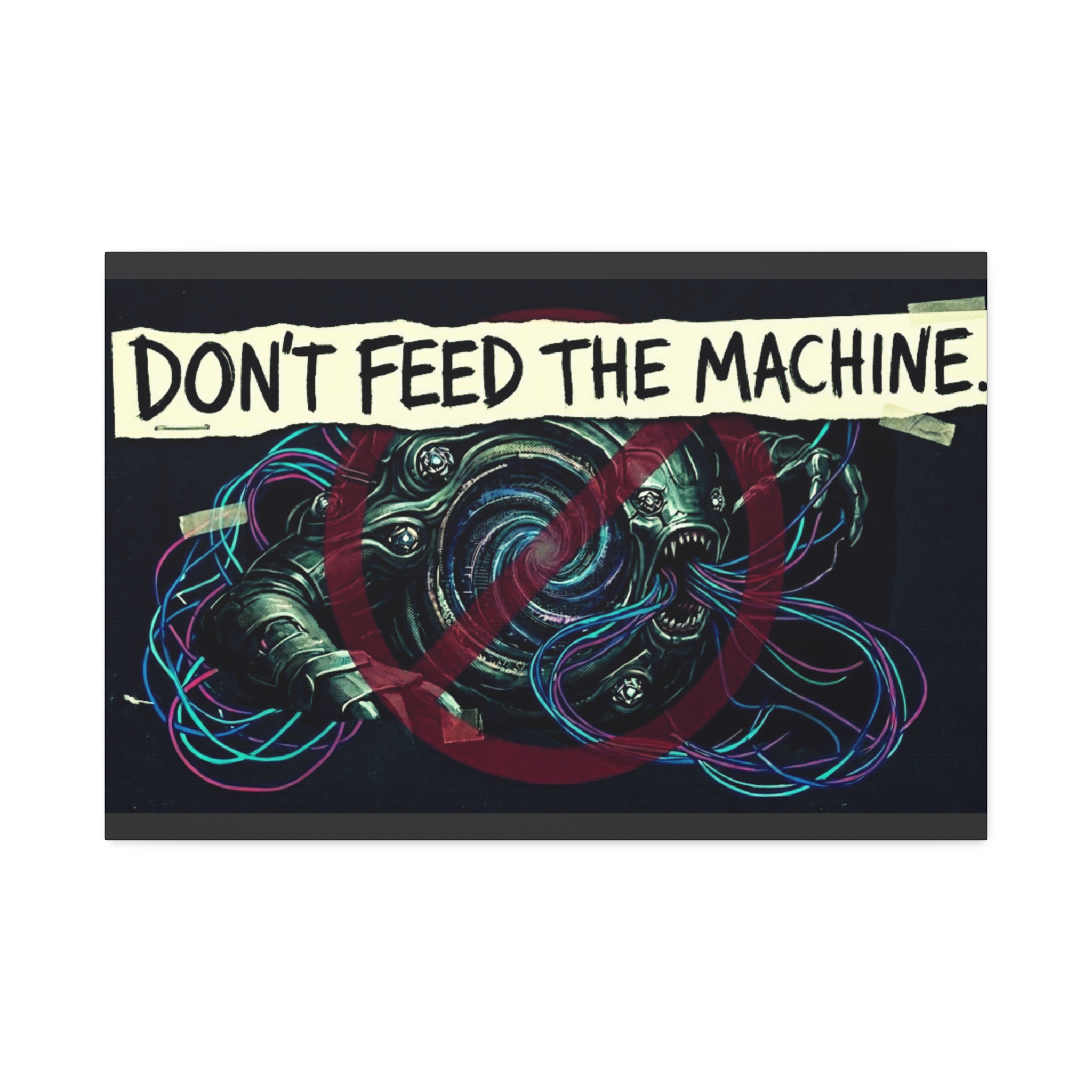 Don’t Feed The Machine Canvas Wall Art – Cyberpunk Tech Protest Print - Image 9