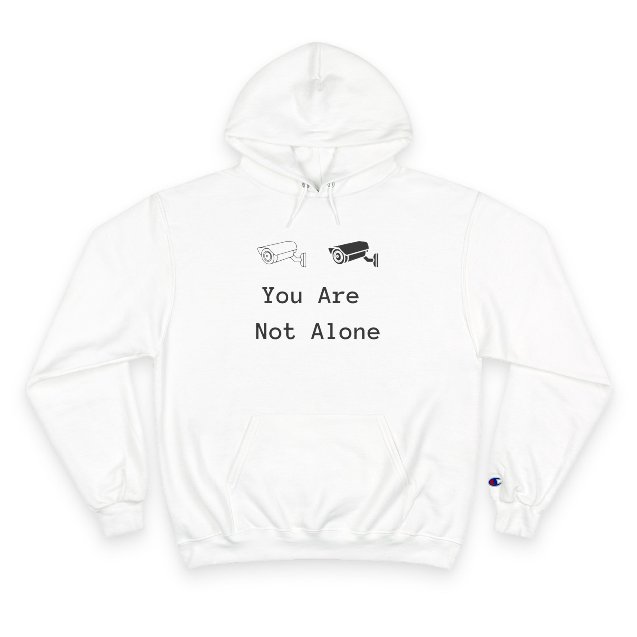 You Are Not Alone Hoodie – Minimalist Surveillance Camera Graphic Champion Hoodie - Image 8