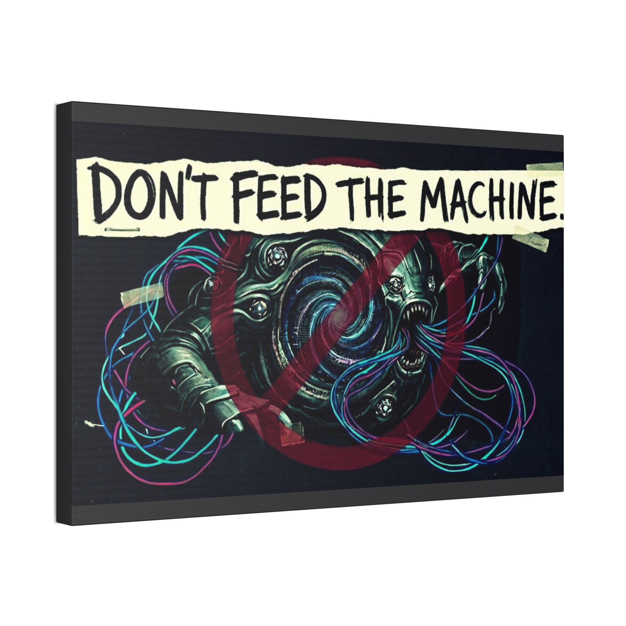 Don’t Feed The Machine Canvas Wall Art – Cyberpunk Tech Protest Print - Image 10