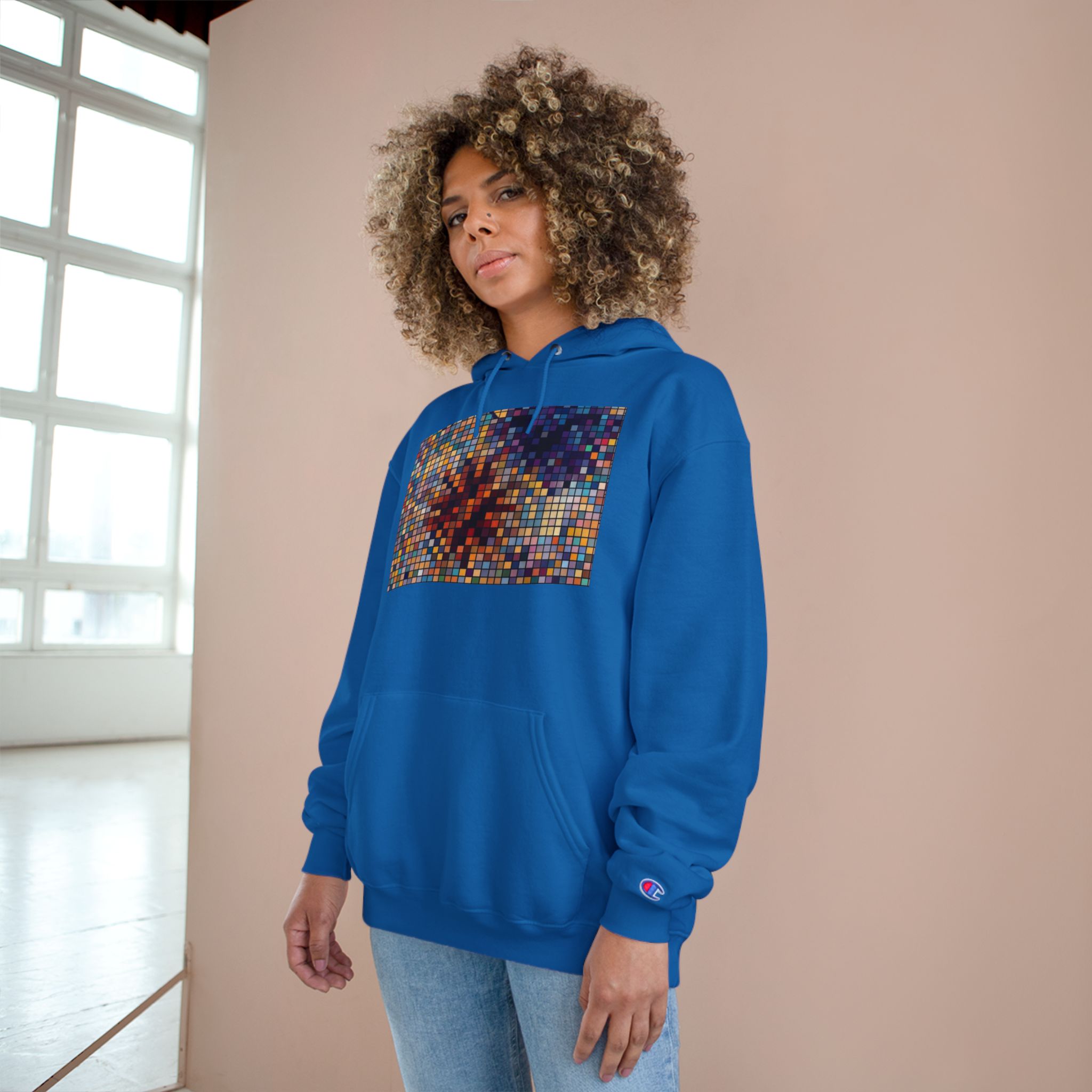 Abstract Mosaic Floral Champion Hoodie — Colorful Pixel Flower Graphic - Image 20