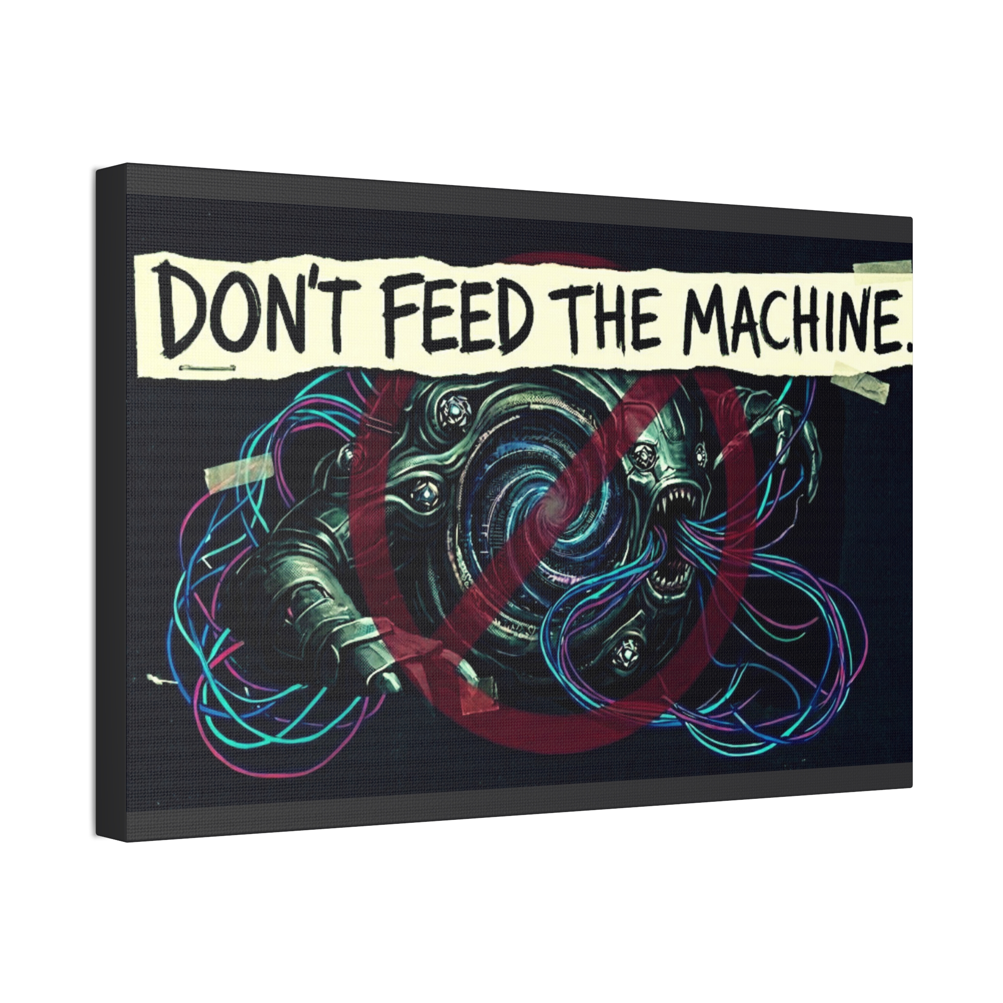 Don’t Feed The Machine Canvas Wall Art – Cyberpunk Tech Protest Print - Image 6