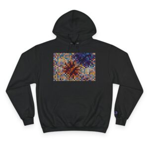 Abstract Mosaic Floral Champion Hoodie — Colorful Pixel Flower Graphic