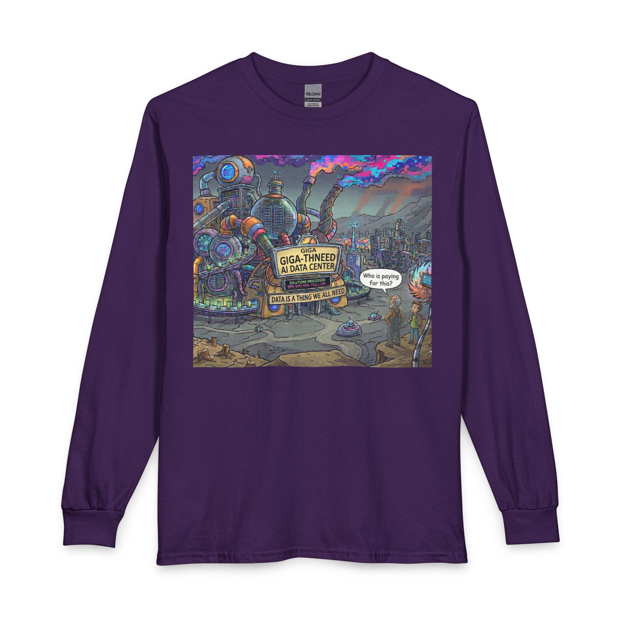 Long Sleeve T-Shirt — Retro Sci‑Fi 'Who is Paying for This AI Data Center' Graphic - Image 37