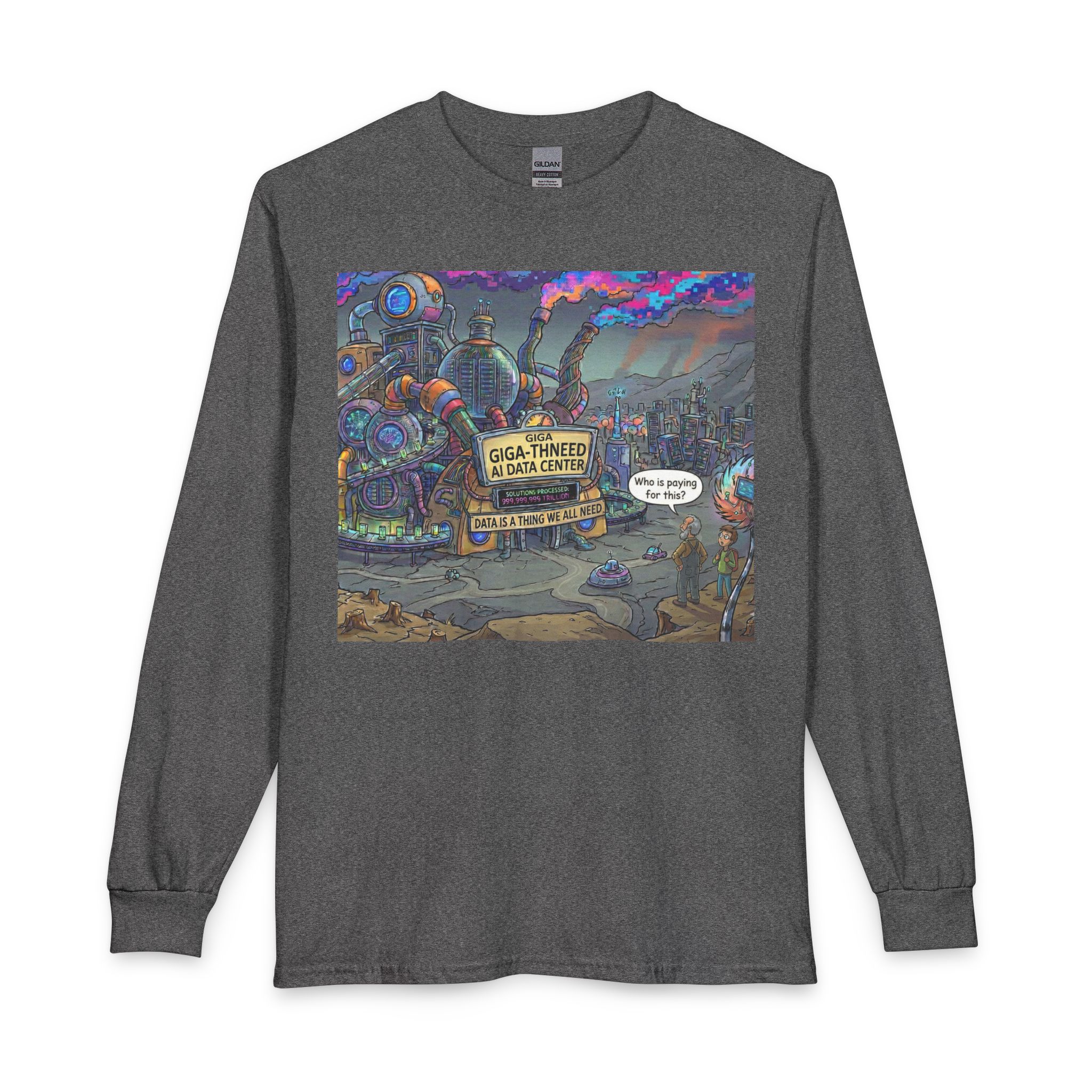 Long Sleeve T-Shirt — Retro Sci‑Fi 'Who is Paying for This AI Data Center' Graphic - Image 21