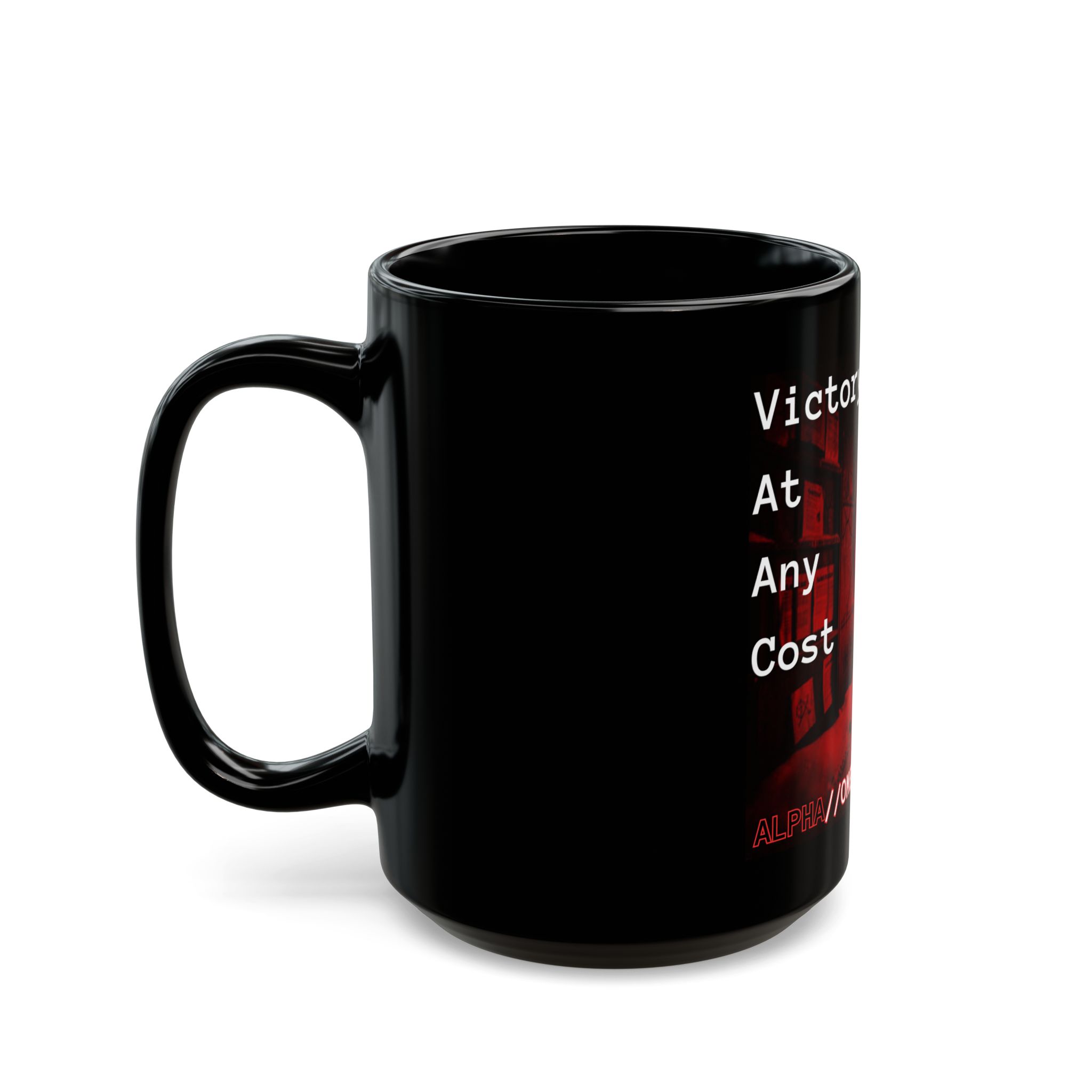 Victory At Any Cost Black Mug — Red Smoke Graphic Coffee Cup - Image 11