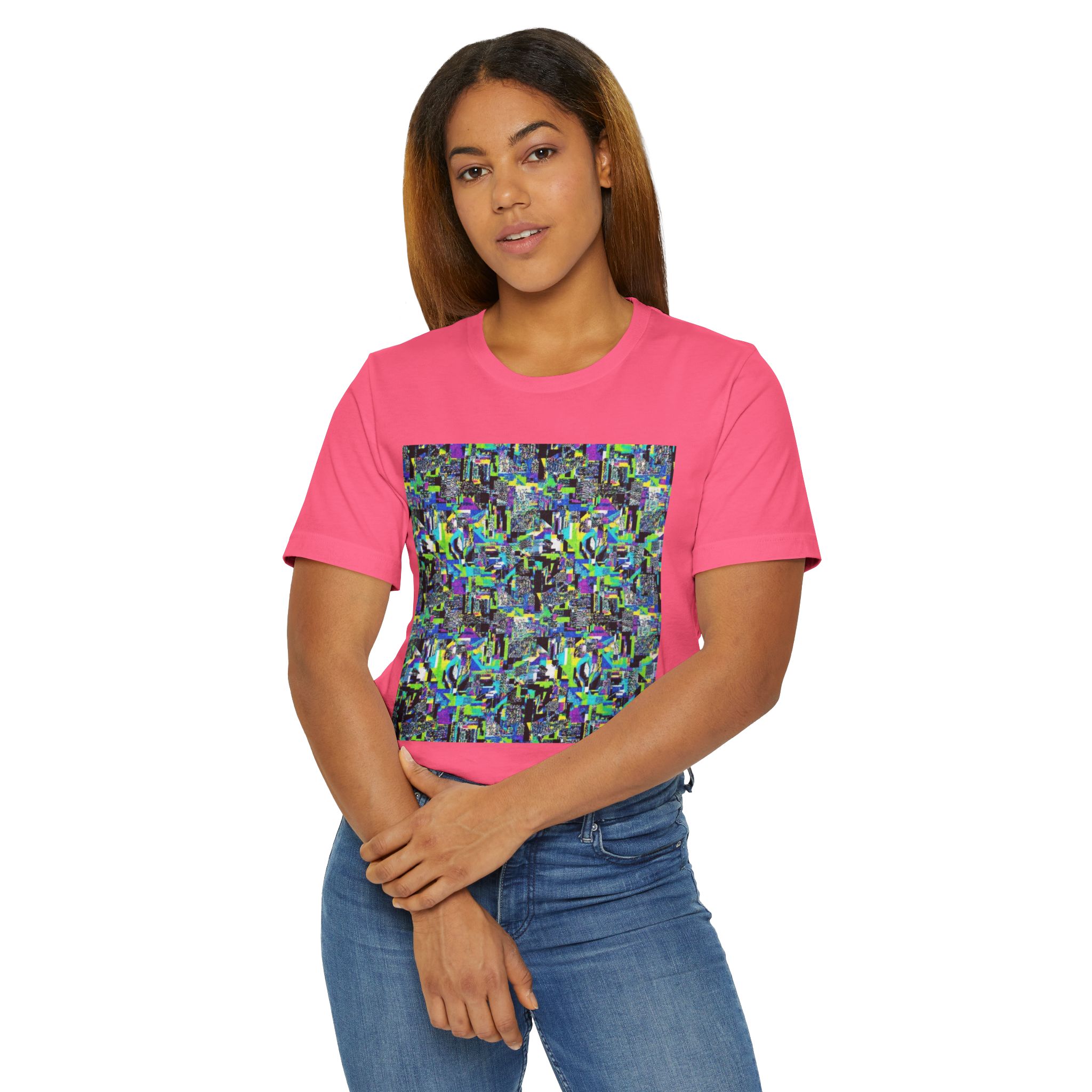 Abstract Neon Mosaic T-Shirt — Colorful Geometric Art Tee - Image 48