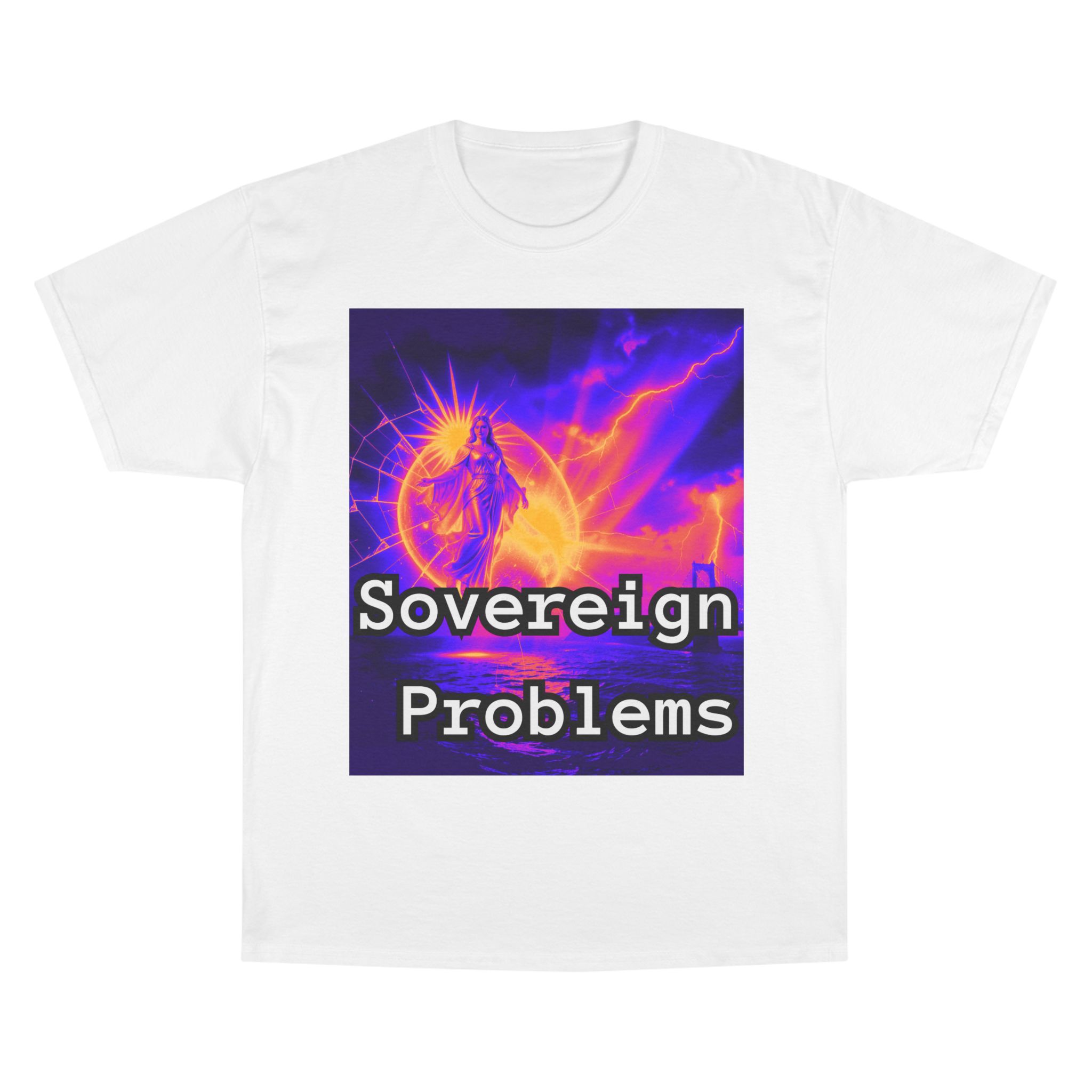 Sovereign Problems Champion T-Shirt — Neon Angel Graphic Tee - Image 5