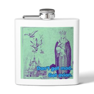 6oz Stainless Steel Flask - "Don't Get Mad, Get Avian" Vintage Bird & Icon Design