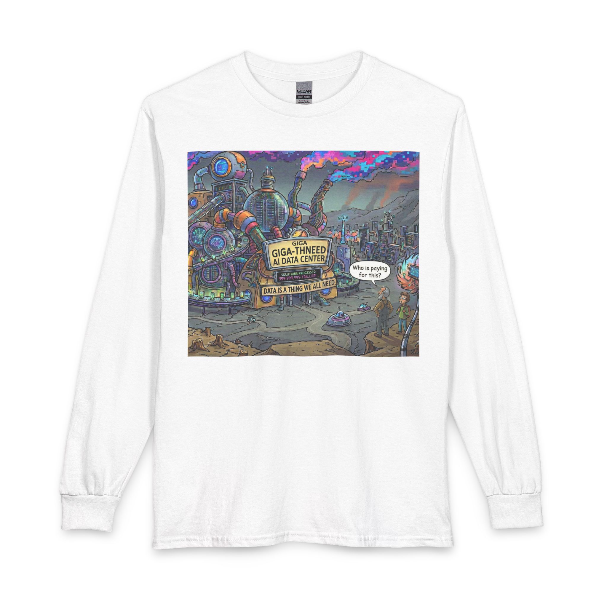 Long Sleeve T-Shirt — Retro Sci‑Fi 'Who is Paying for This AI Data Center' Graphic - Image 5