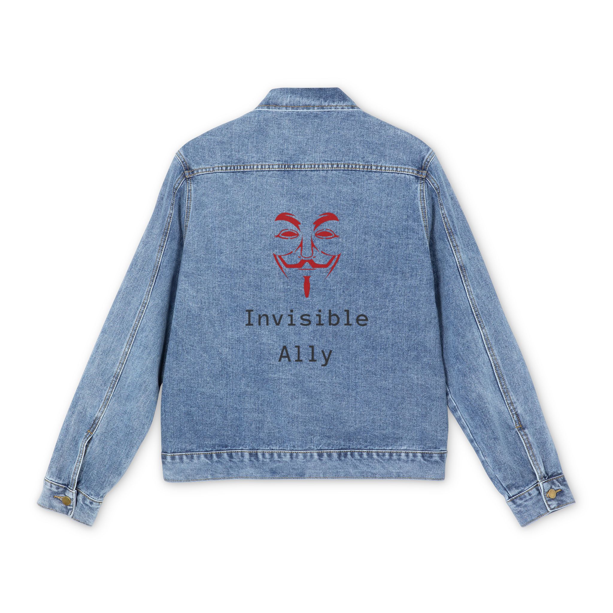Denim Jacket — 'Invisible Ally' Back Print Guy Fawkes Graphic - Image 2
