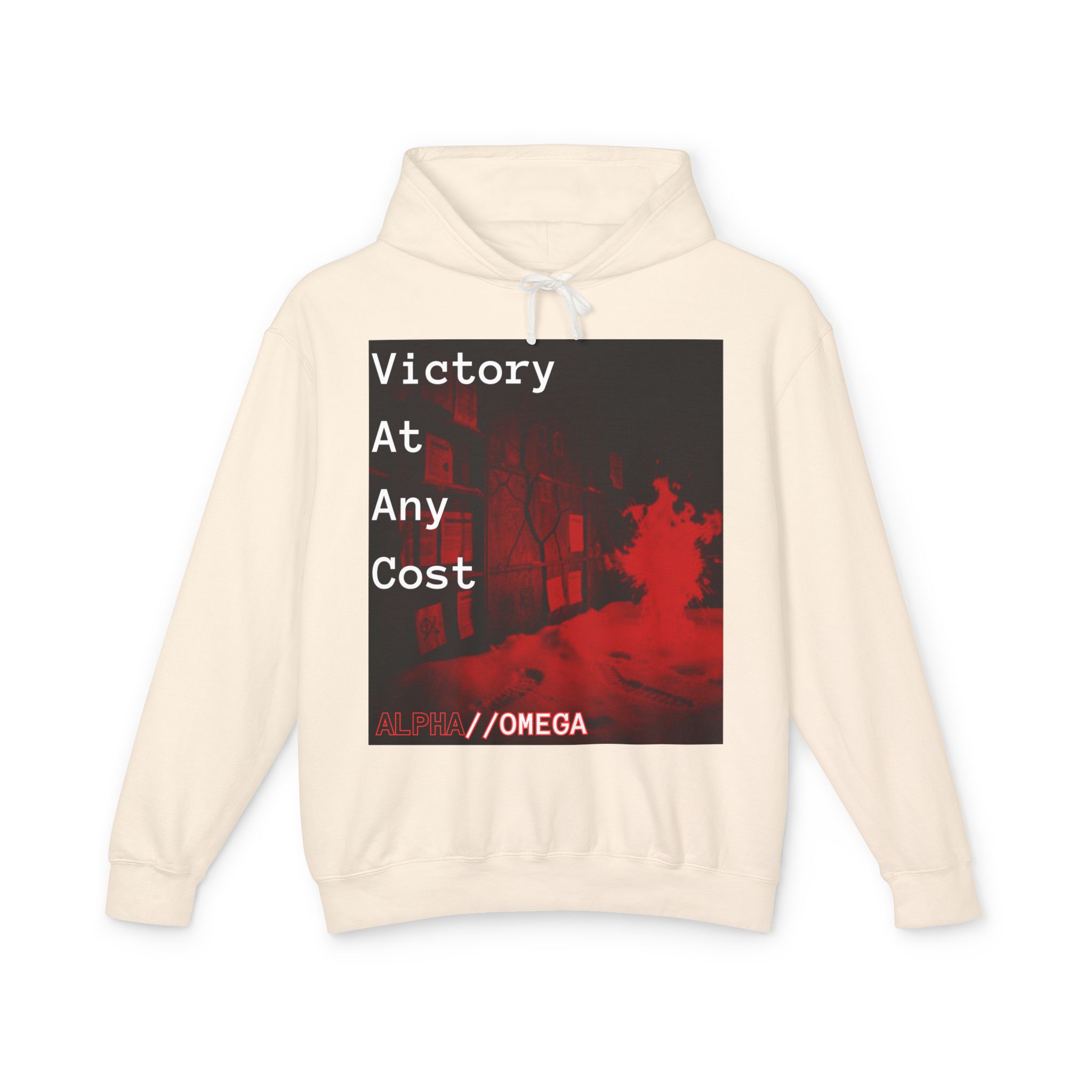 Victory At Any Cost Hoodie — //OMEGA Red Graphic Pullover - Image 5