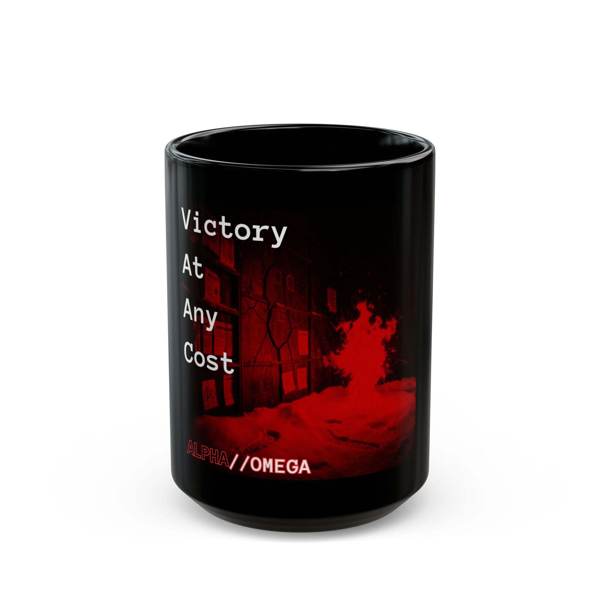 Victory At Any Cost Black Mug — Red Smoke Graphic Coffee Cup - Image 9
