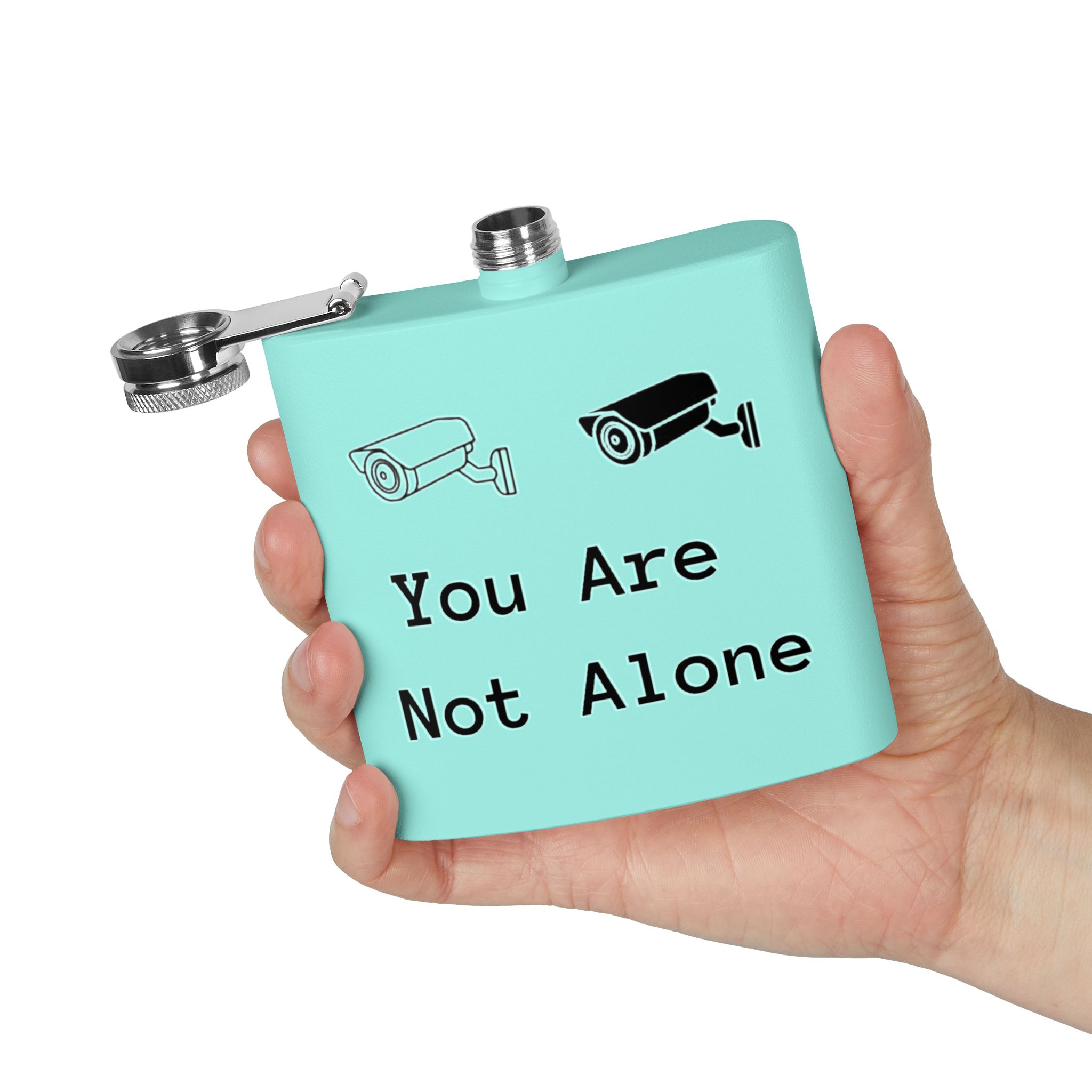 Surveillance Camera "You Are Not Alone" 6oz Stainless Steel Flask - Image 20