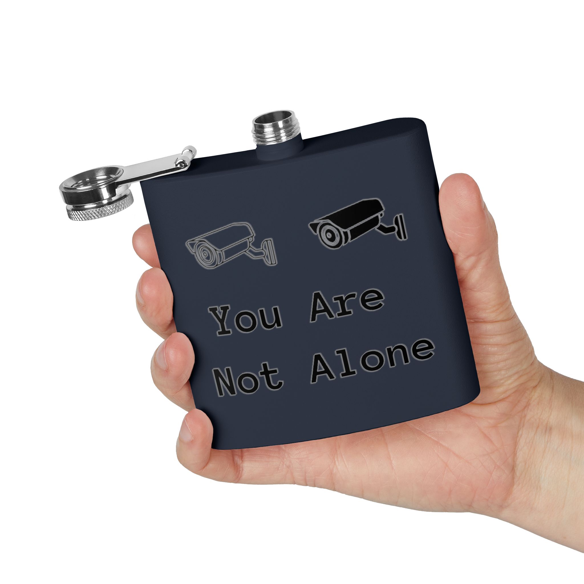 Surveillance Camera "You Are Not Alone" 6oz Stainless Steel Flask - Image 28
