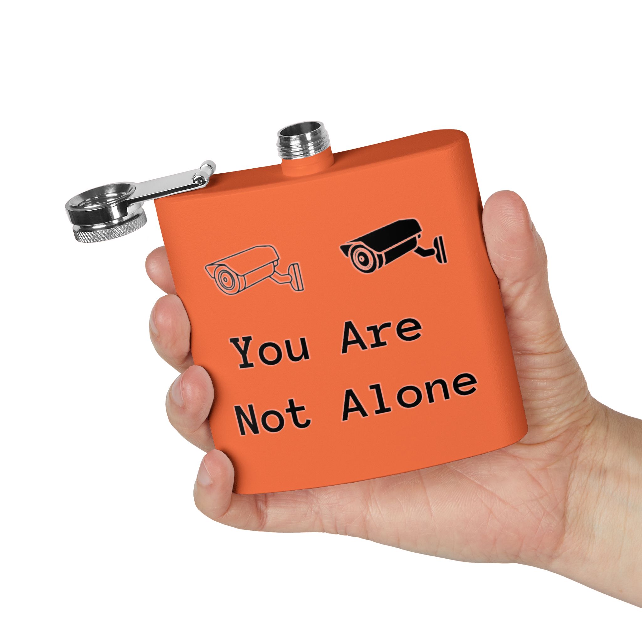 Surveillance Camera "You Are Not Alone" 6oz Stainless Steel Flask - Image 12