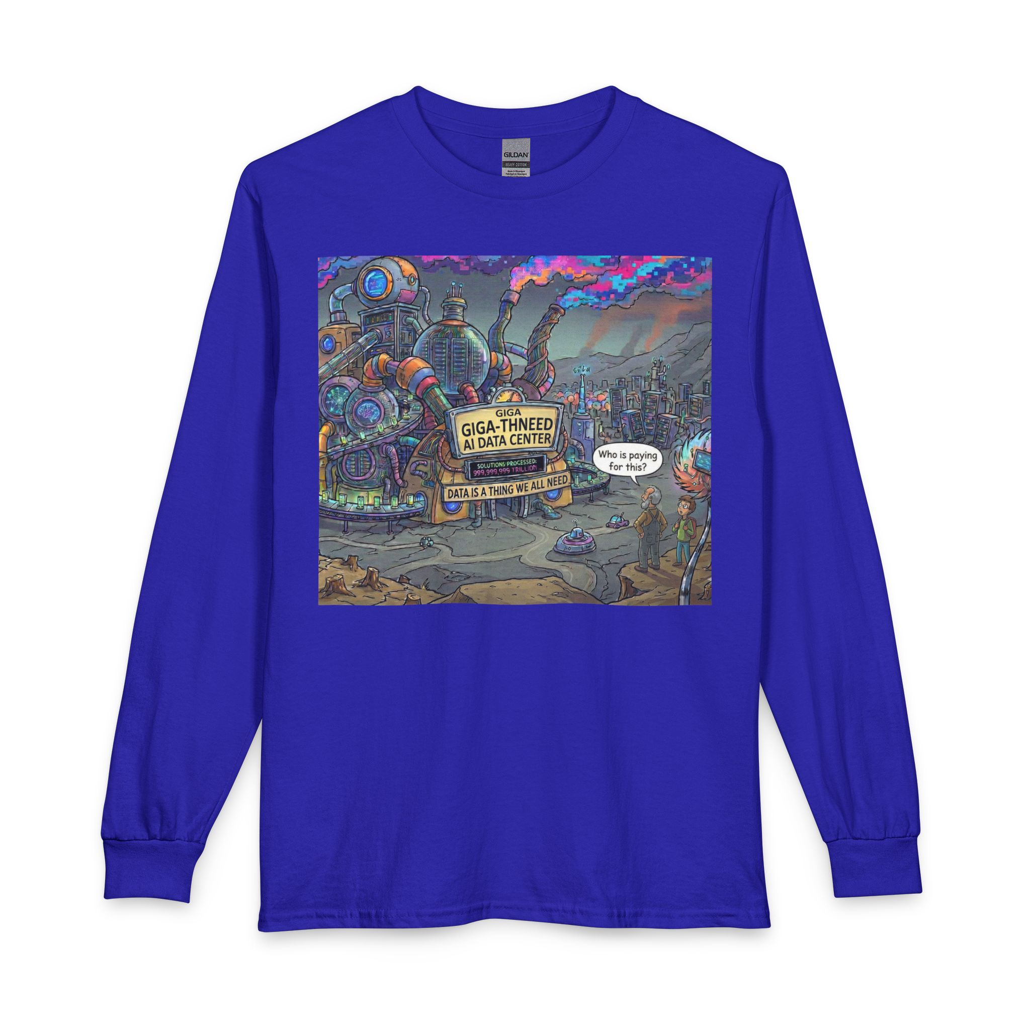 Long Sleeve T-Shirt — Retro Sci‑Fi 'Who is Paying for This AI Data Center' Graphic - Image 29