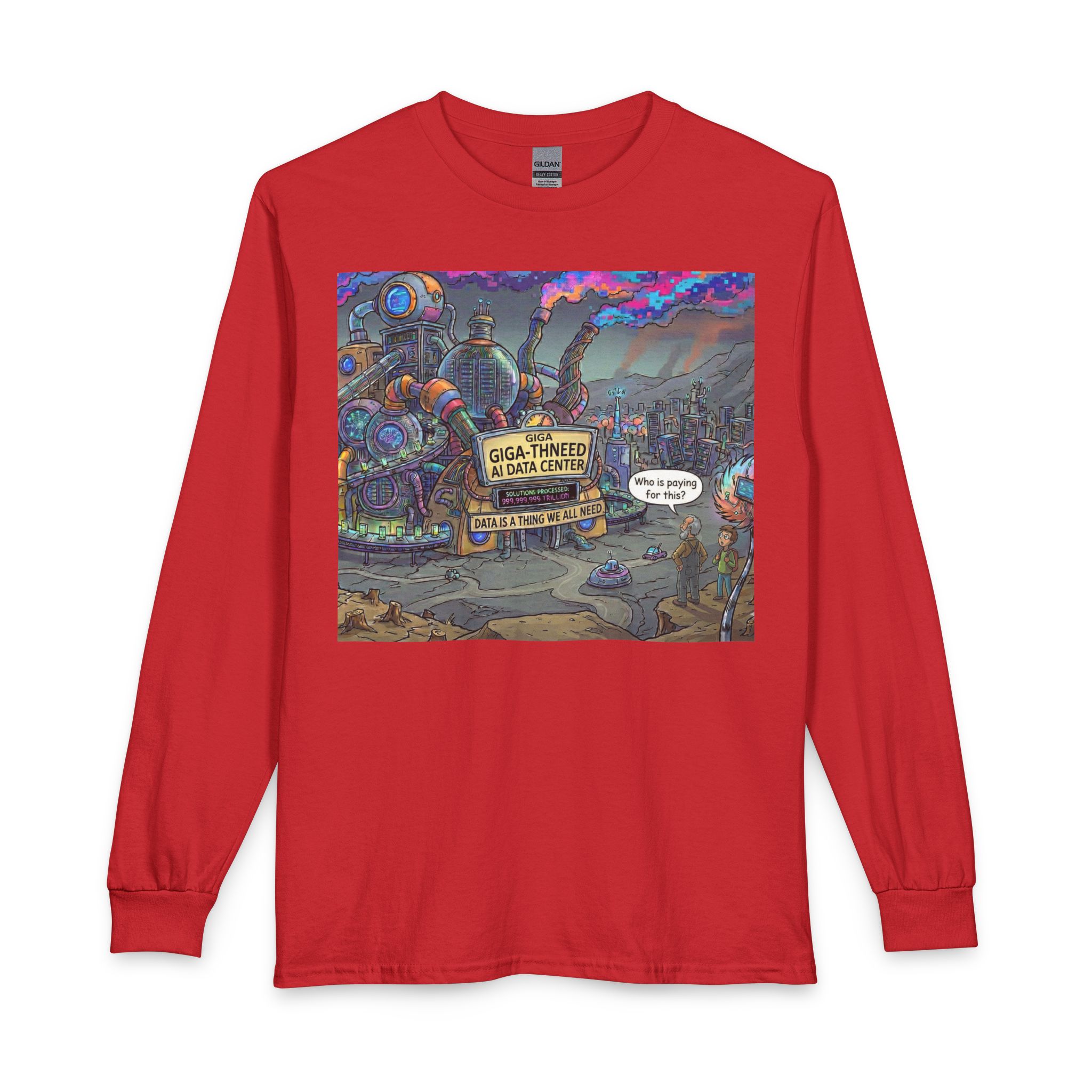 Long Sleeve T-Shirt — Retro Sci‑Fi 'Who is Paying for This AI Data Center' Graphic - Image 41