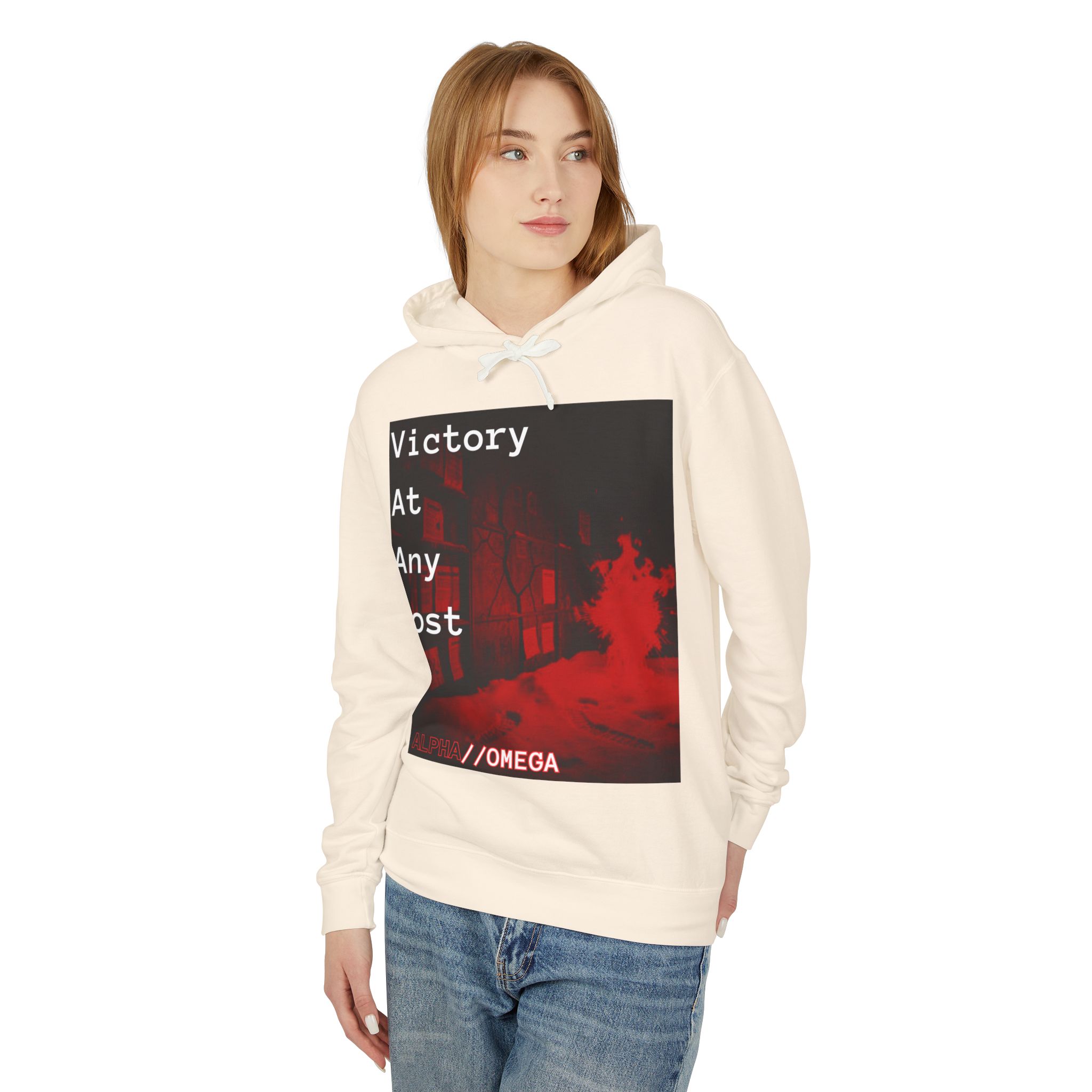 Victory At Any Cost Hoodie — //OMEGA Red Graphic Pullover - Image 7