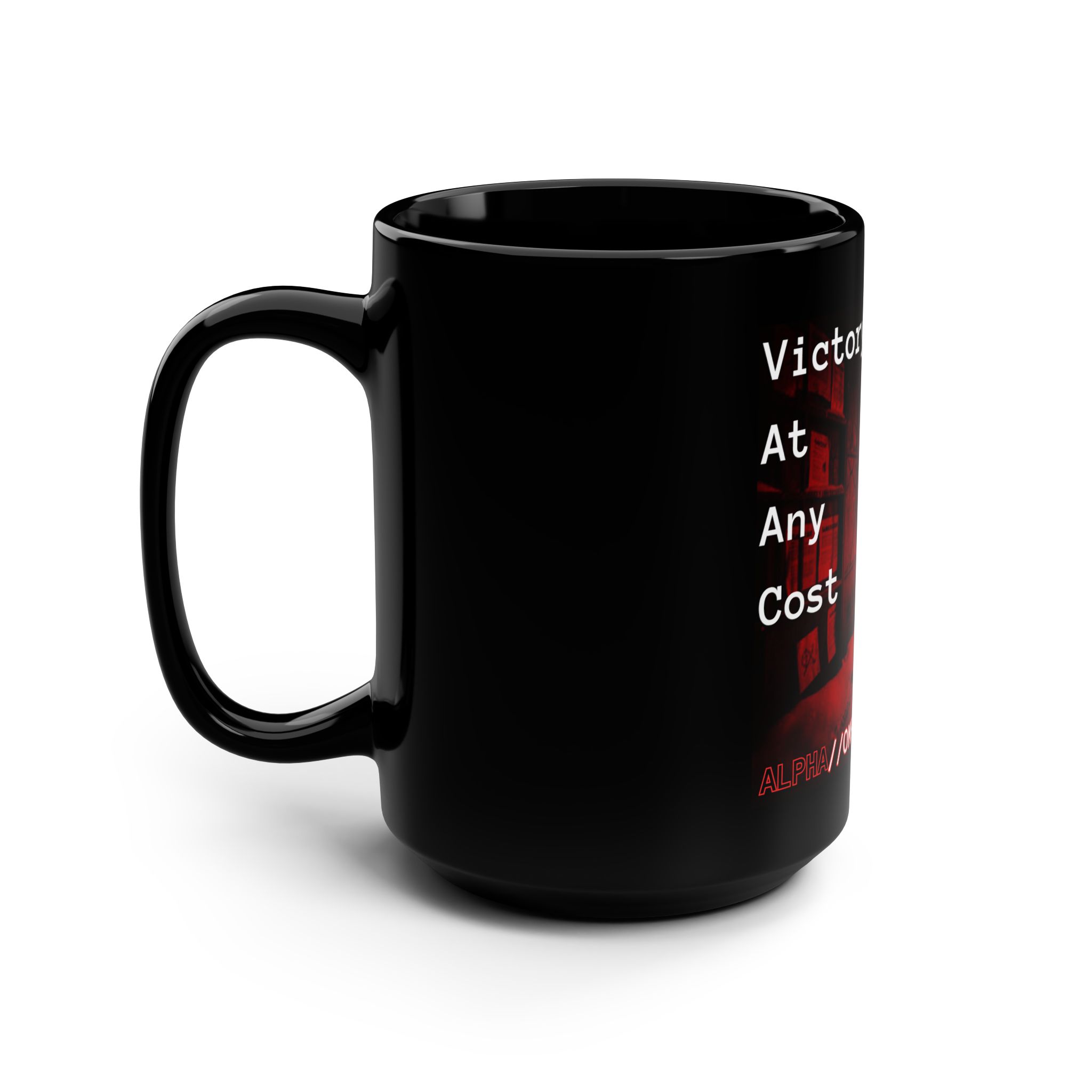 Victory At Any Cost Black 15oz Mug — Bold Red Tactical Design - Image 4