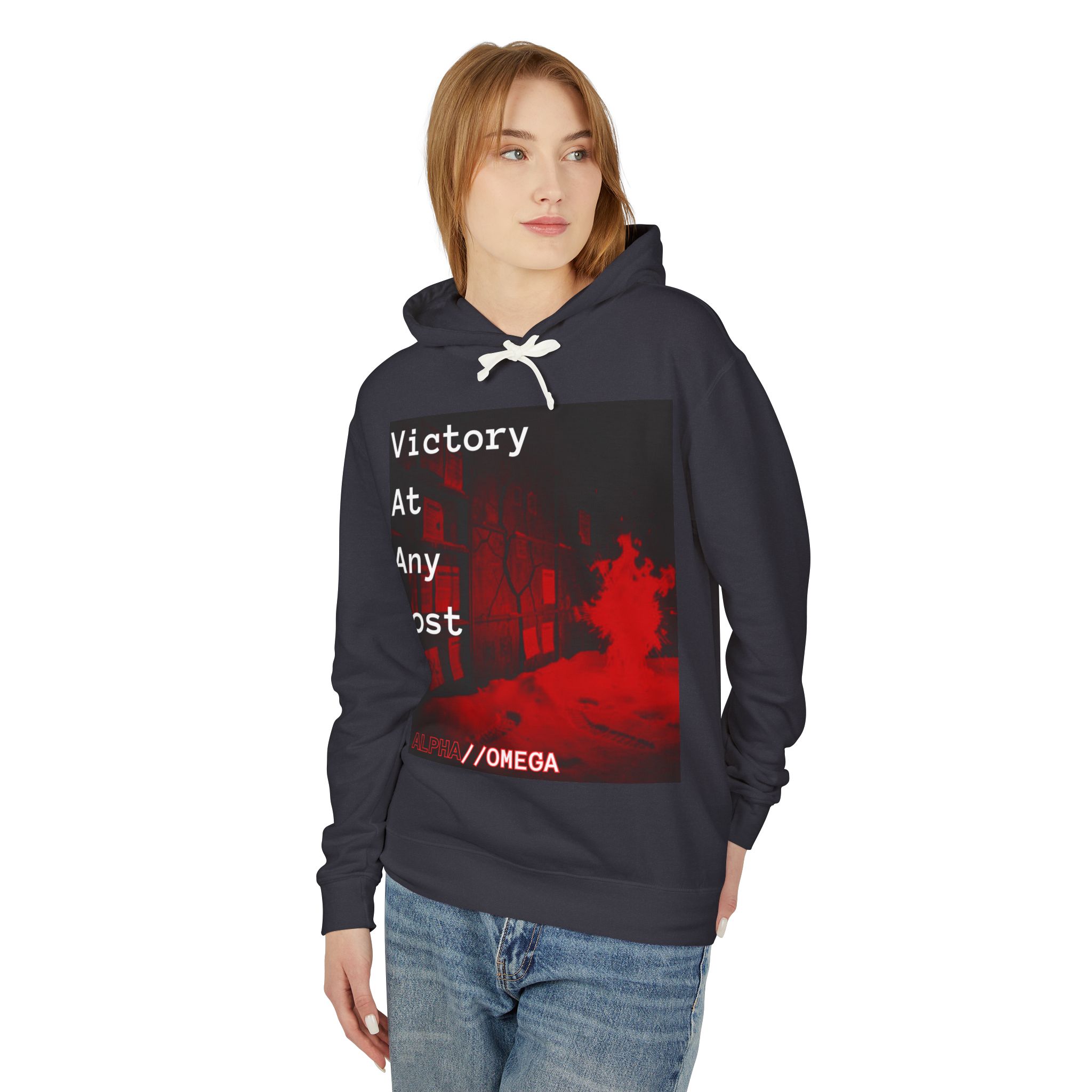 Victory At Any Cost Hoodie — //OMEGA Red Graphic Pullover - Image 3