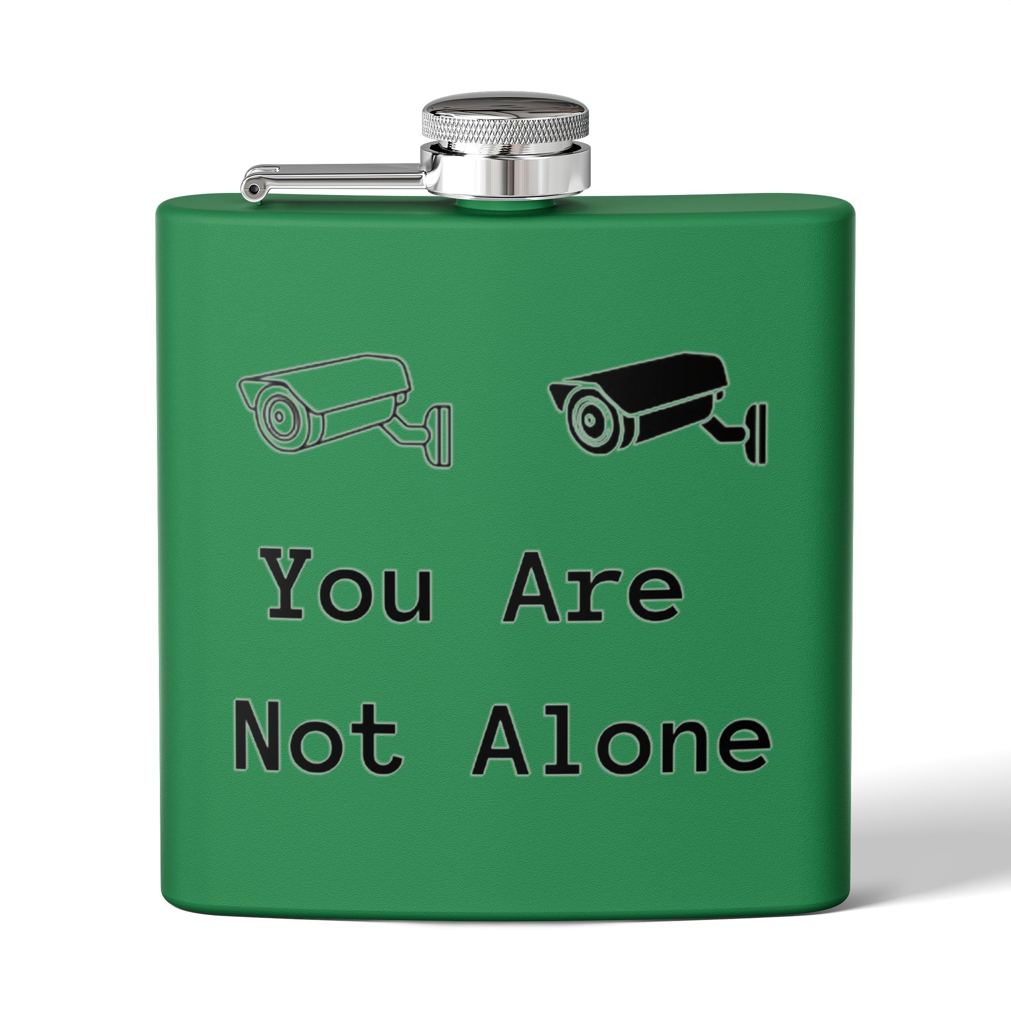 Surveillance Camera "You Are Not Alone" 6oz Stainless Steel Flask - Image 13