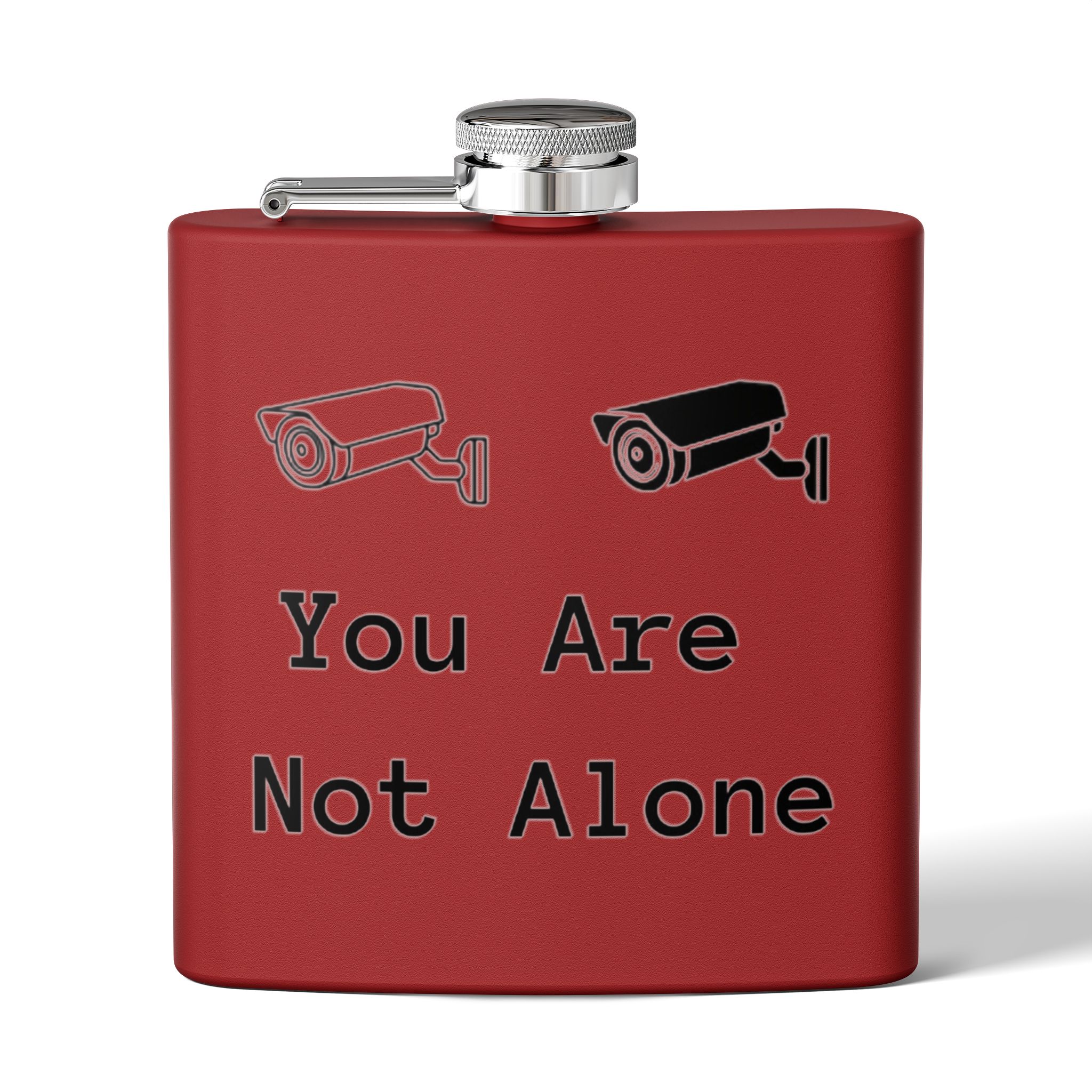 Surveillance Camera "You Are Not Alone" 6oz Stainless Steel Flask - Image 5