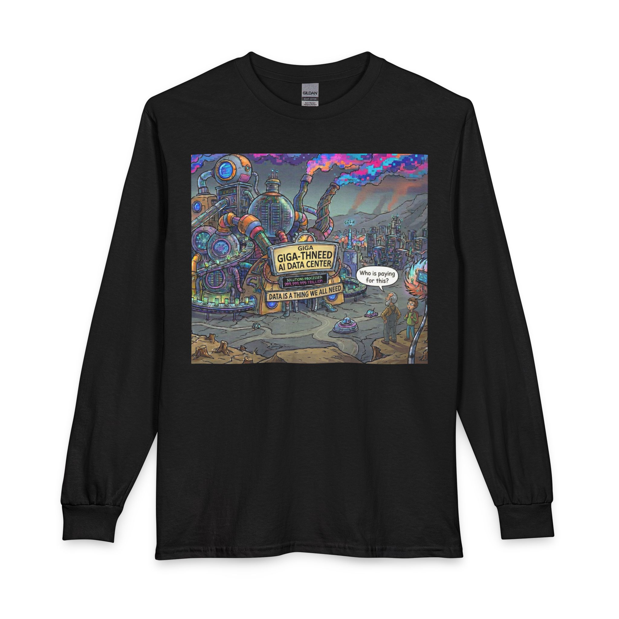 Long Sleeve T-Shirt — Retro Sci‑Fi 'Who is Paying for This AI Data Center' Graphic - Image 9
