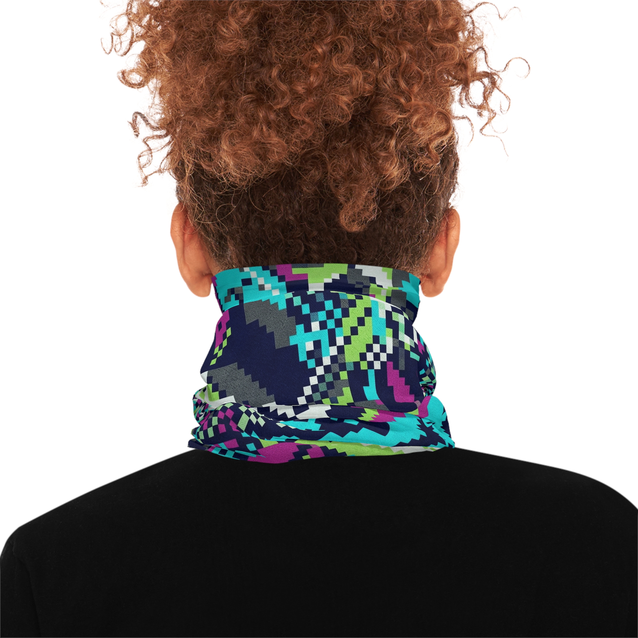 Abstract Pixel Camo Neck Gaiter — Neon Blue & Purple Lightweight Face Tube - Image 4
