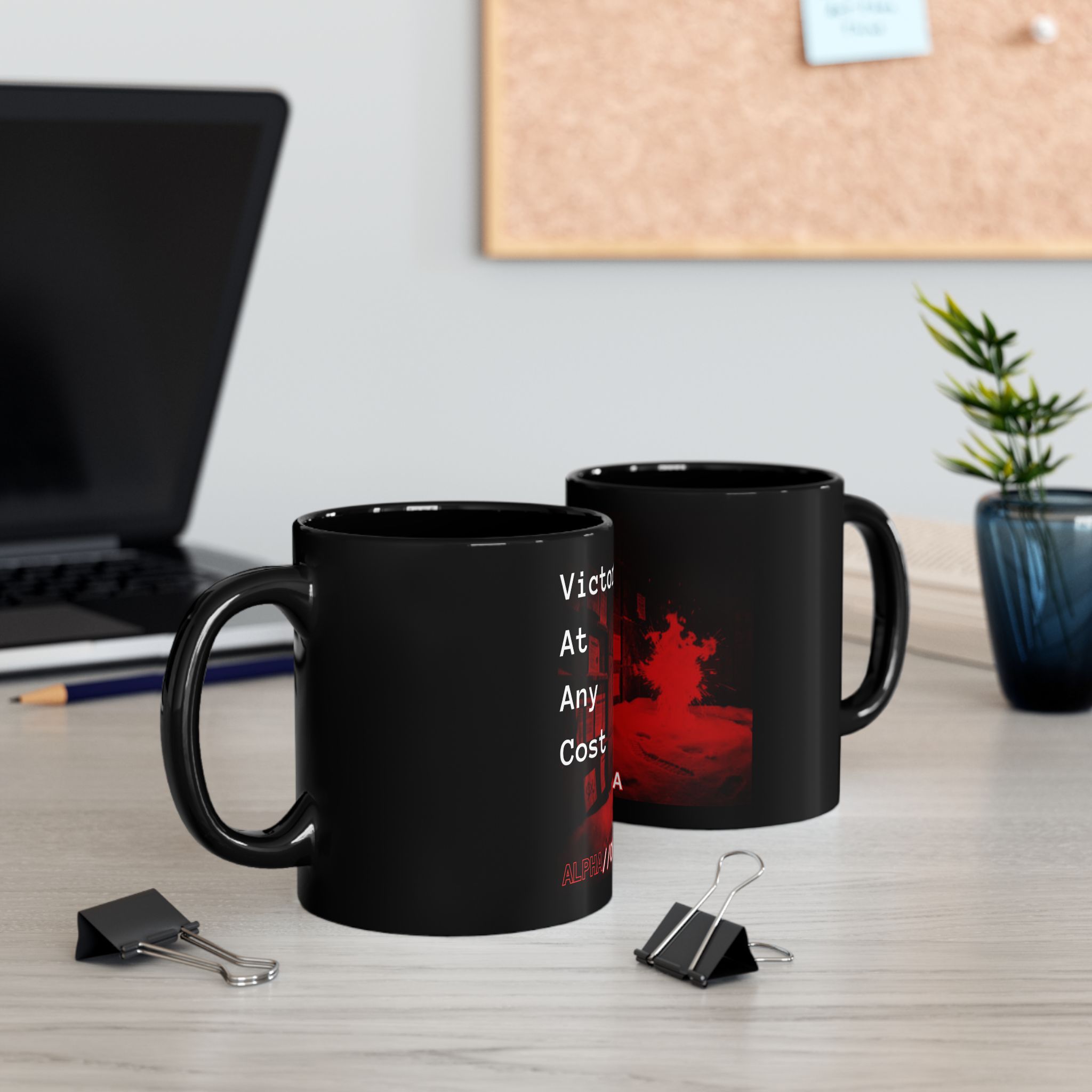 Victory At Any Cost Black Mug — Red Smoke Graphic Coffee Cup - Image 7
