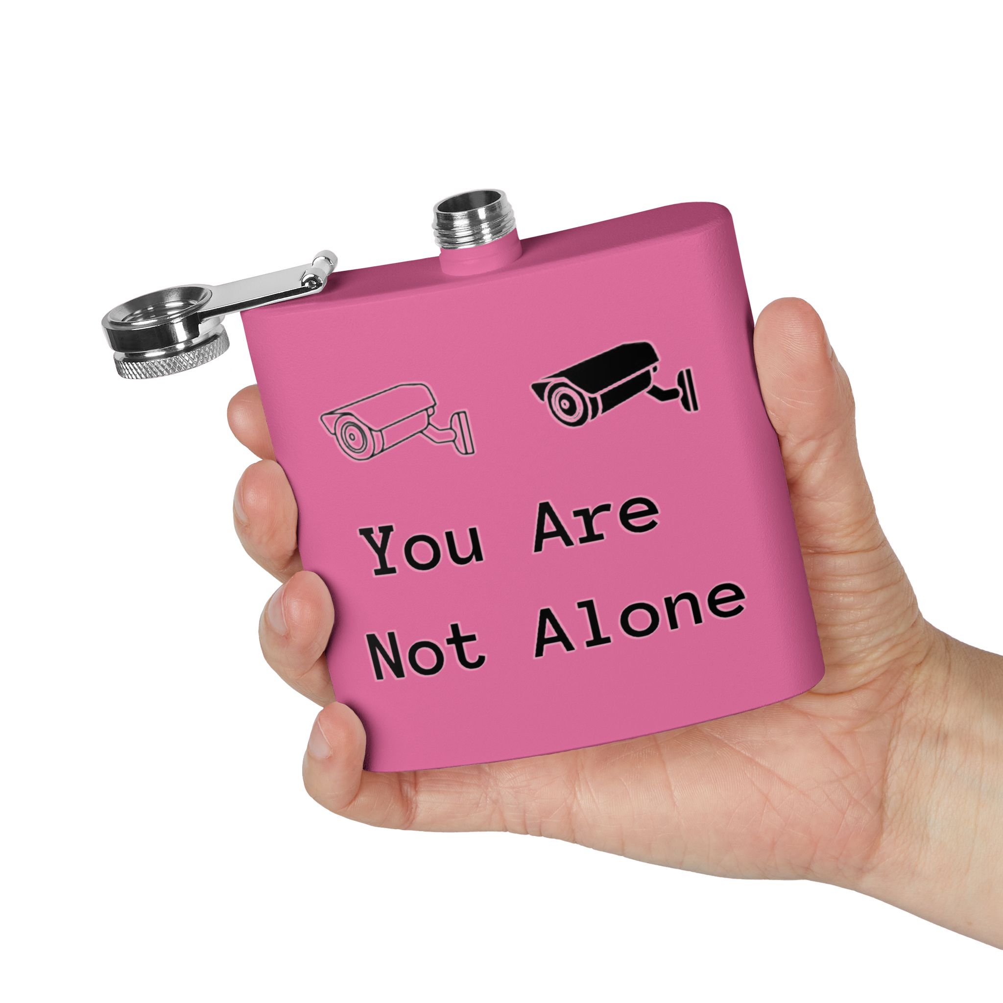 Surveillance Camera "You Are Not Alone" 6oz Stainless Steel Flask - Image 36