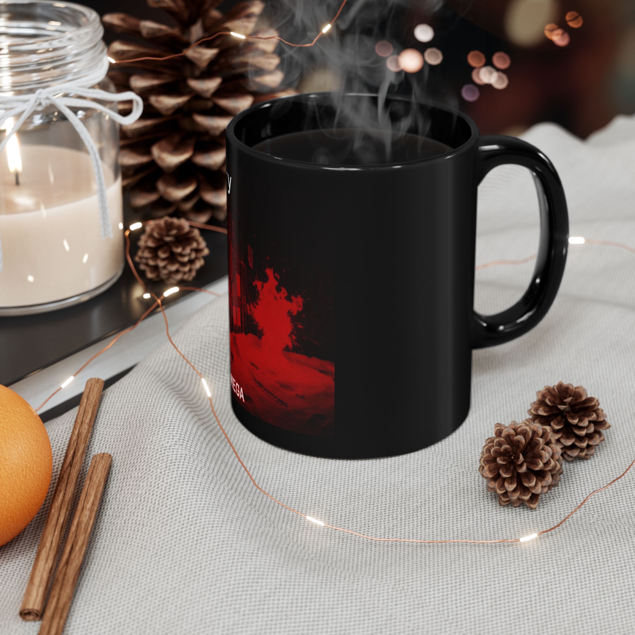 Victory At Any Cost Black Mug — Red Smoke Graphic Coffee Cup - Image 6