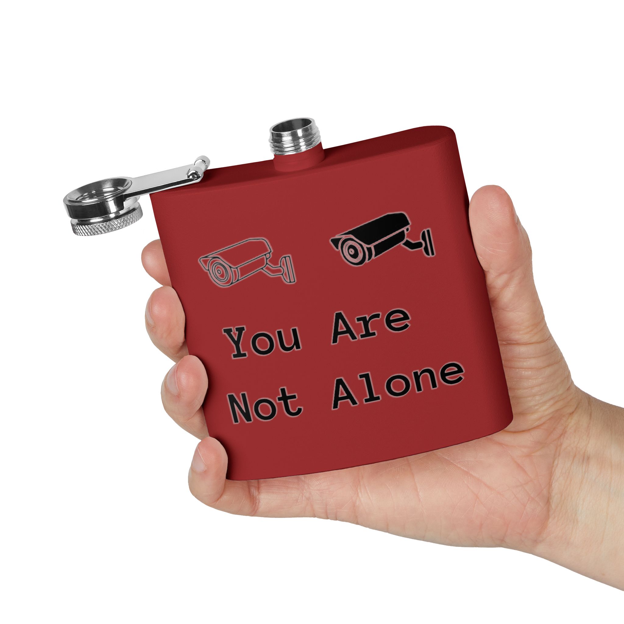 Surveillance Camera "You Are Not Alone" 6oz Stainless Steel Flask - Image 8